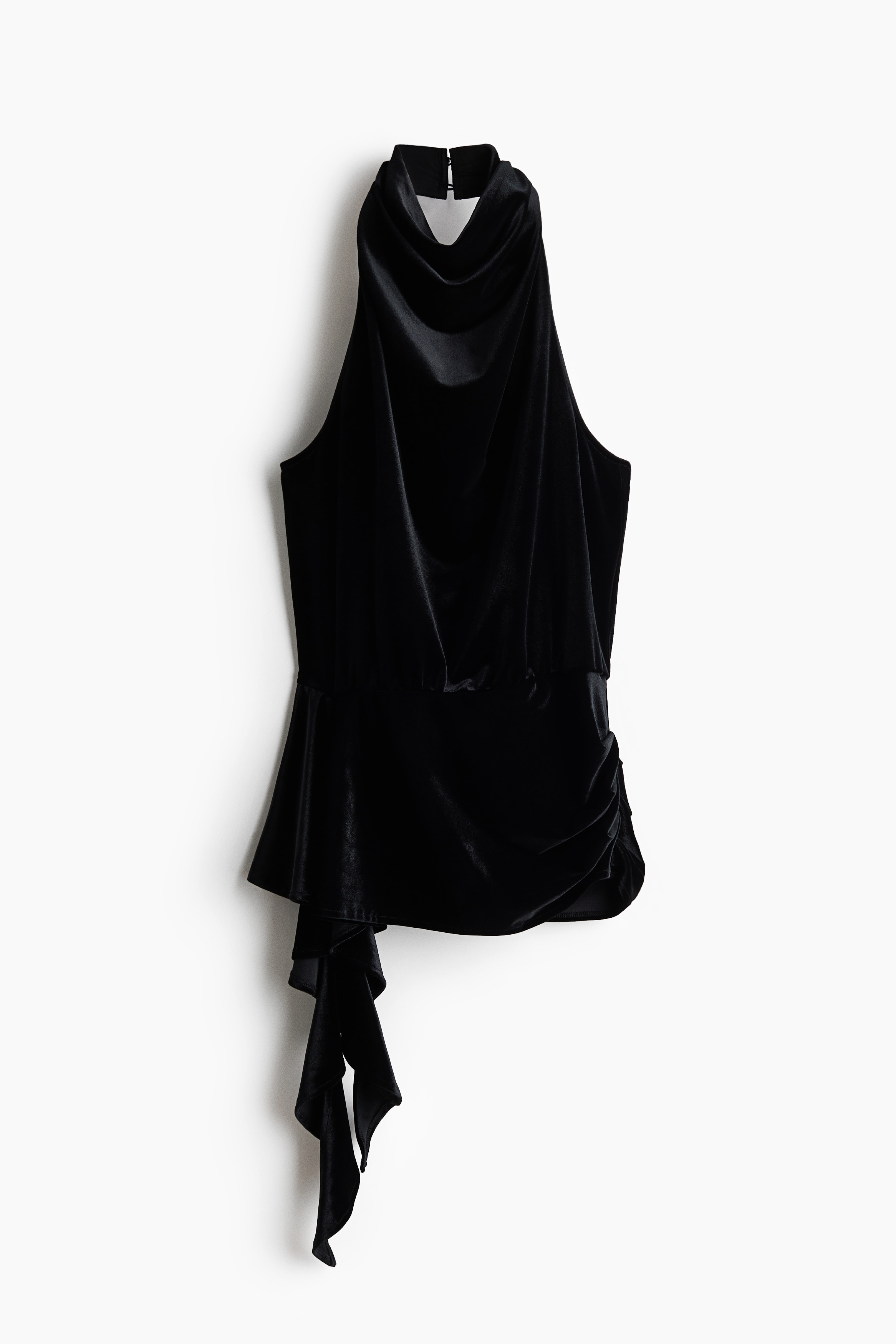 Halternecktop i velour med draperet panel