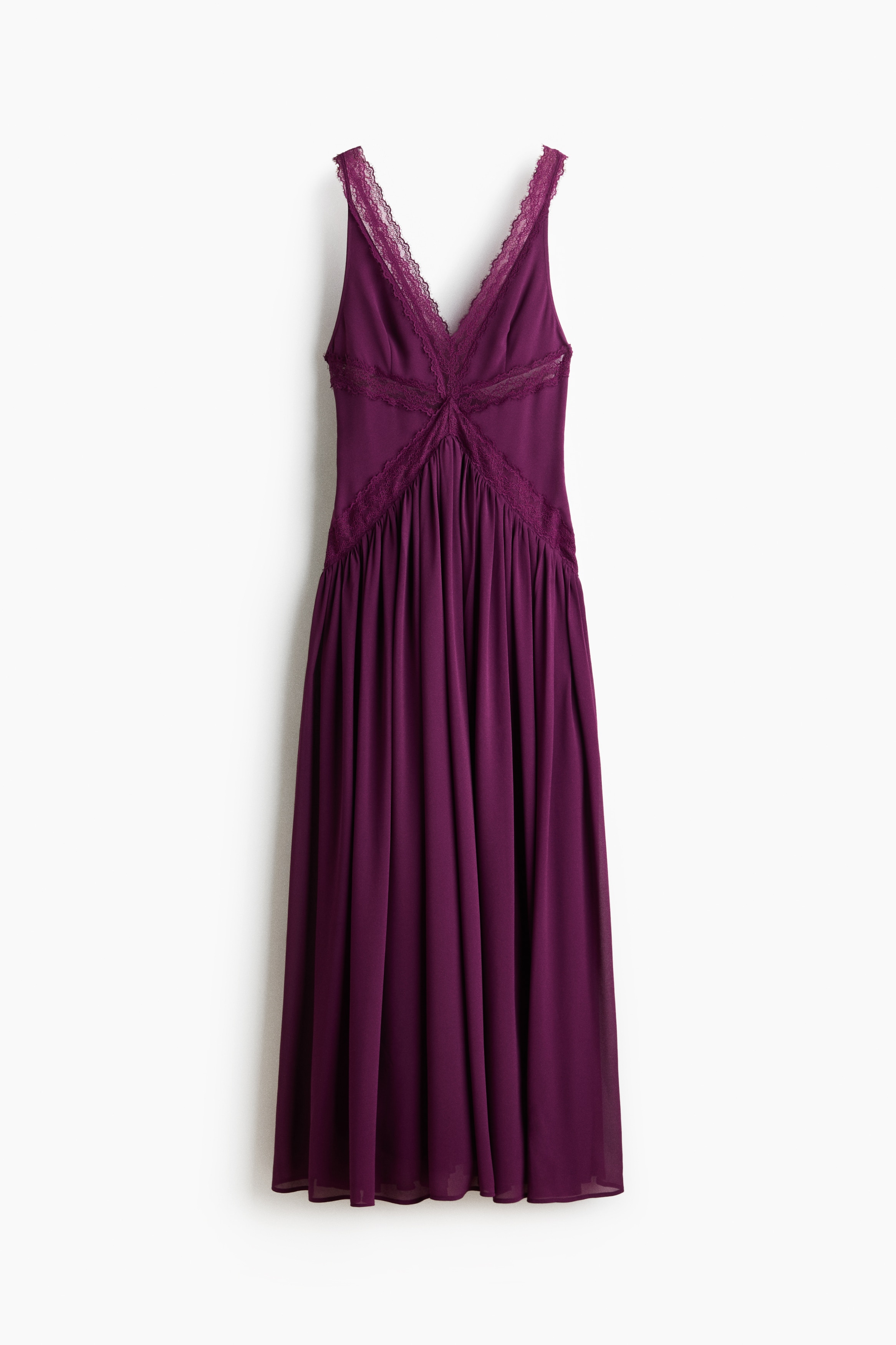 Lace-Inset Chiffon Dress - Plum purple/Yellow