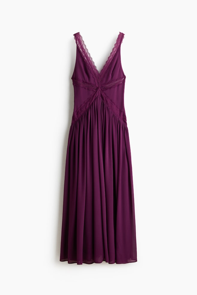 Lace-Inset Chiffon Dress - Plum purple/Yellow - 1