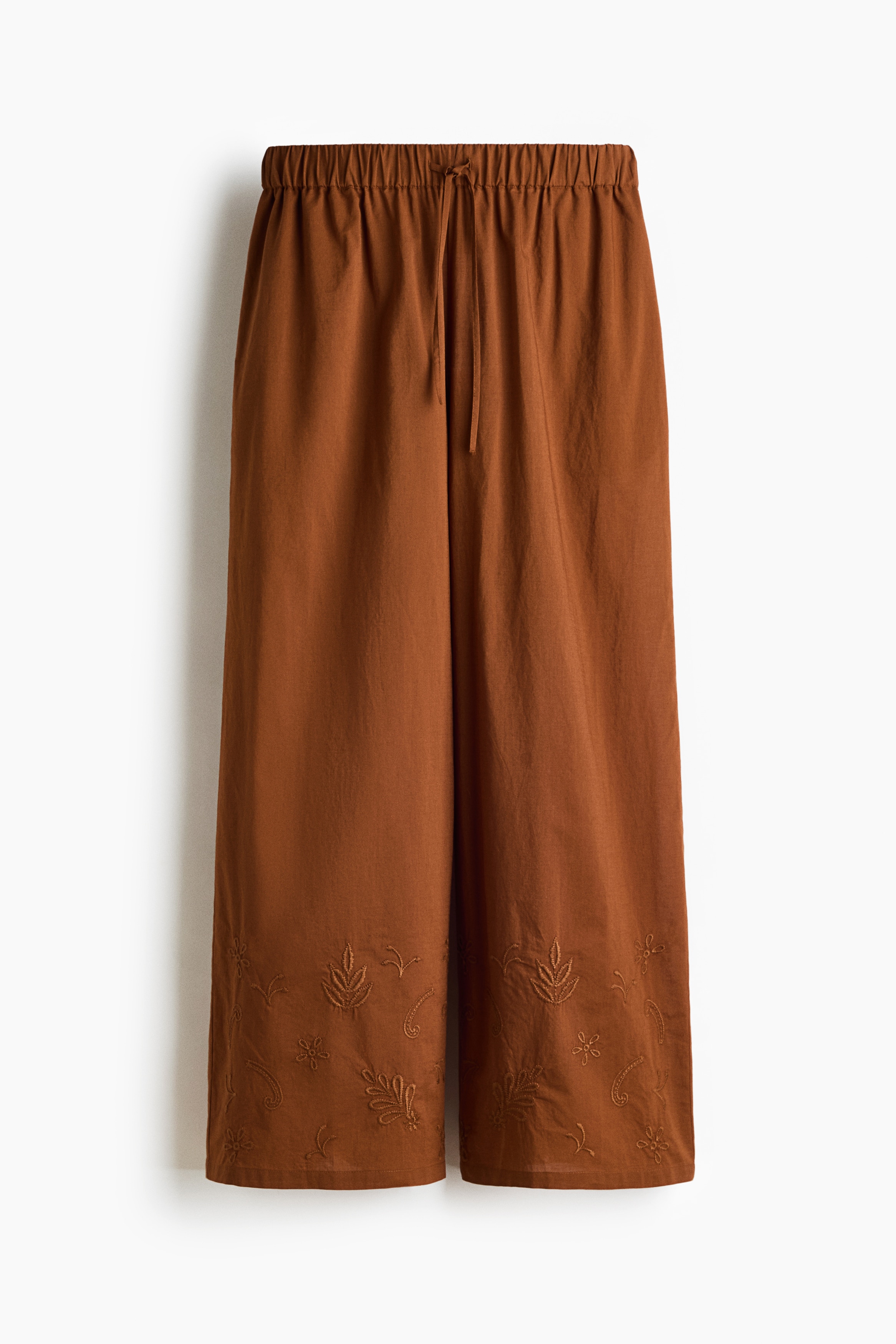 Embroidered cotton trousers - Brown