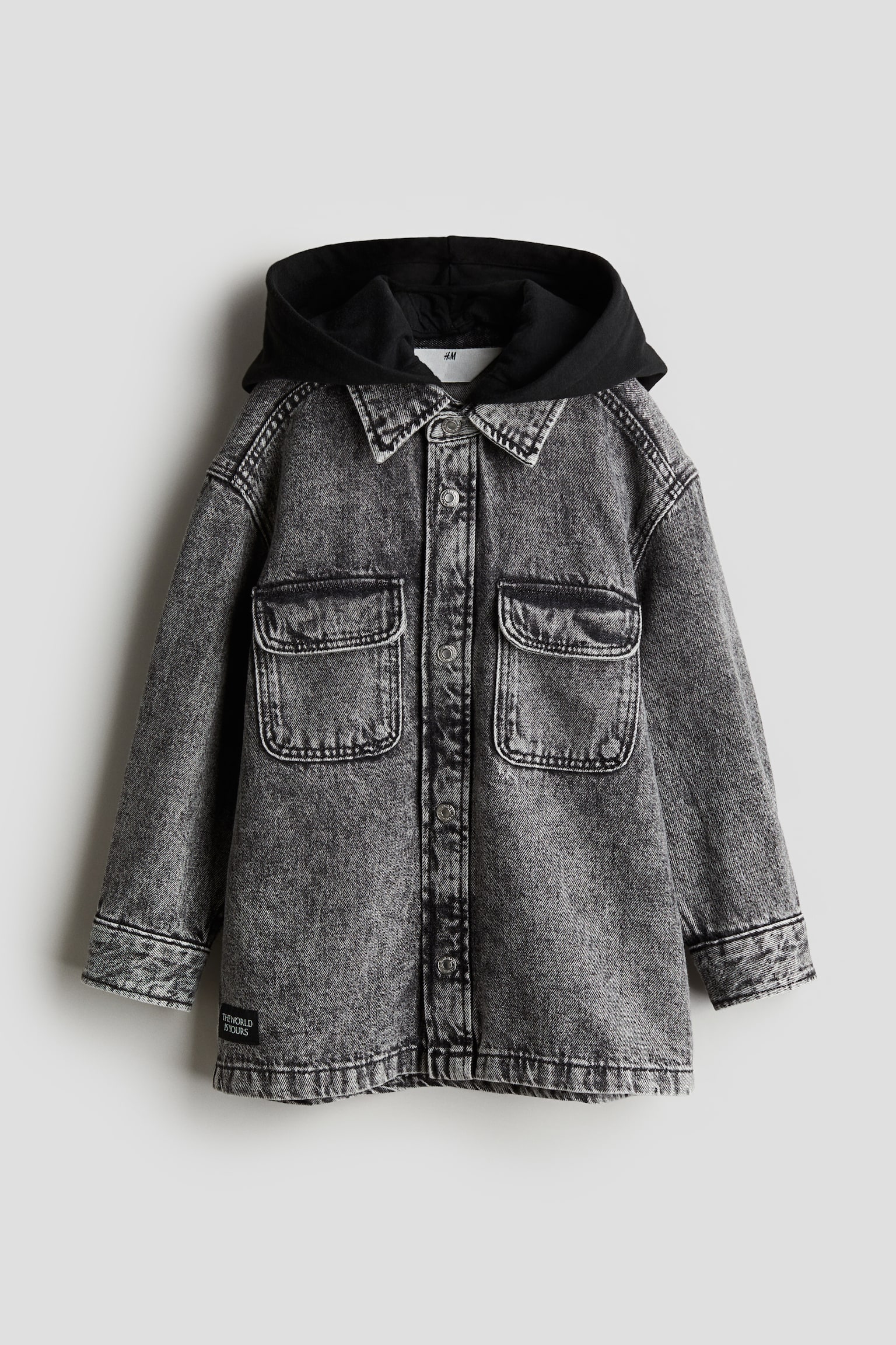 Hooded denim overshirt - Grey/Black - 1