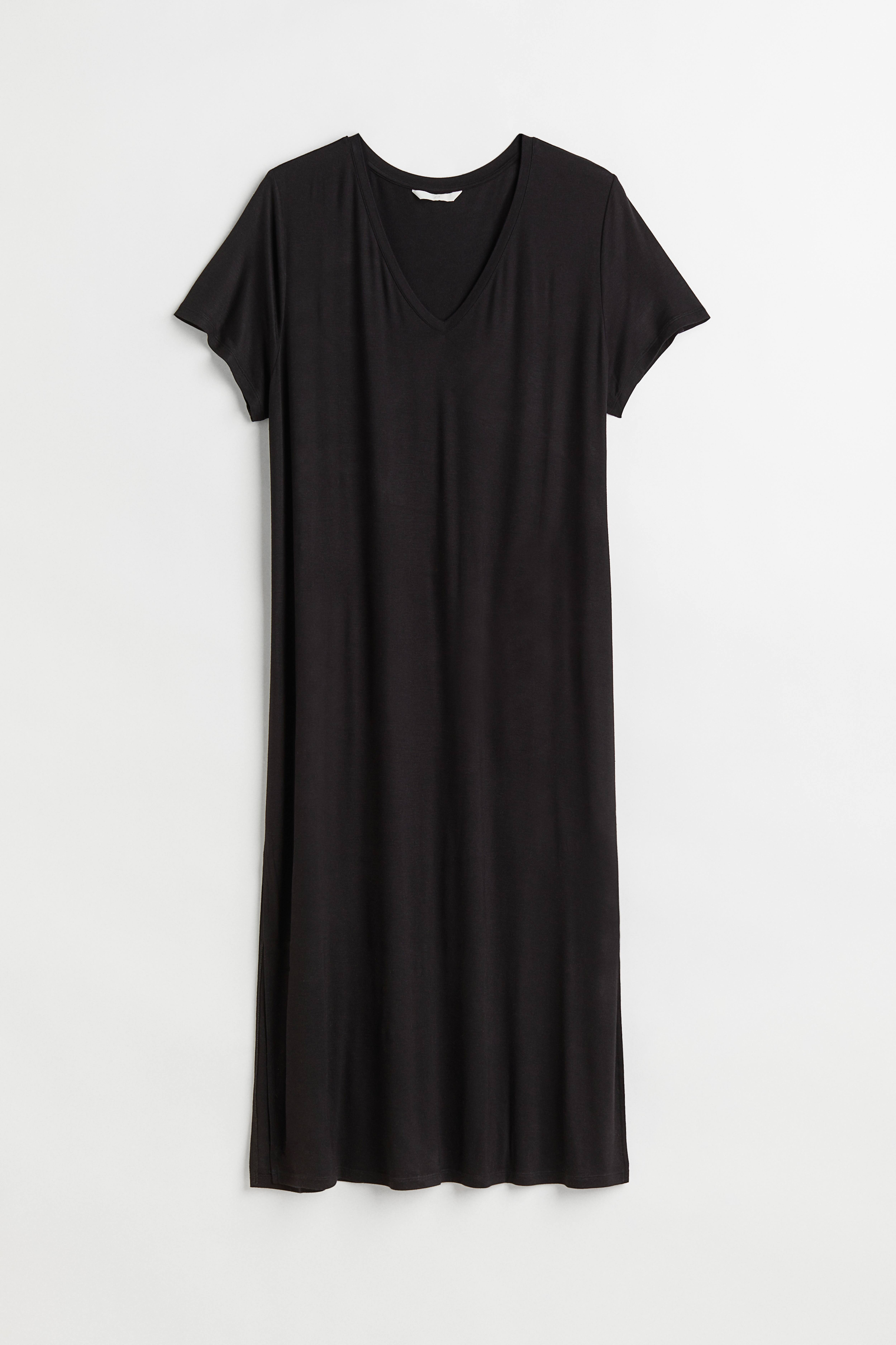 H&M+ V-neck T-shirt Dress - V-neck - Short sleeve - Black - Ladies | H&M US