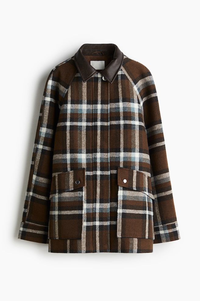 Kabát car coat - Hnědá/kostka - 1