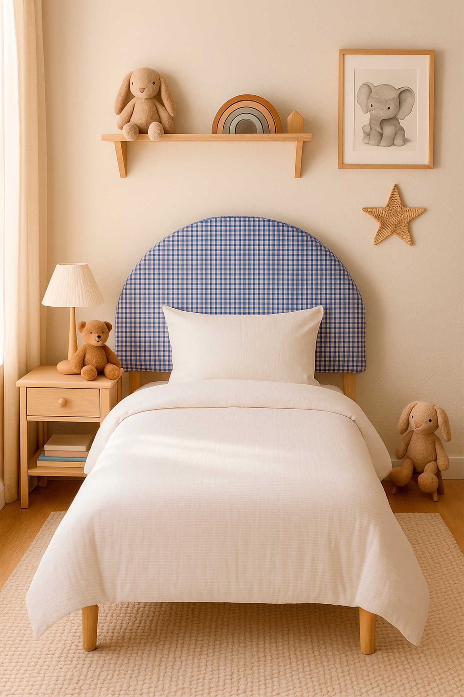 Moon Tête De Lit Pour Enfant En Forme De Demi-lune - Bleu Turquoise/Teddy Beige/Vichy Turquoise