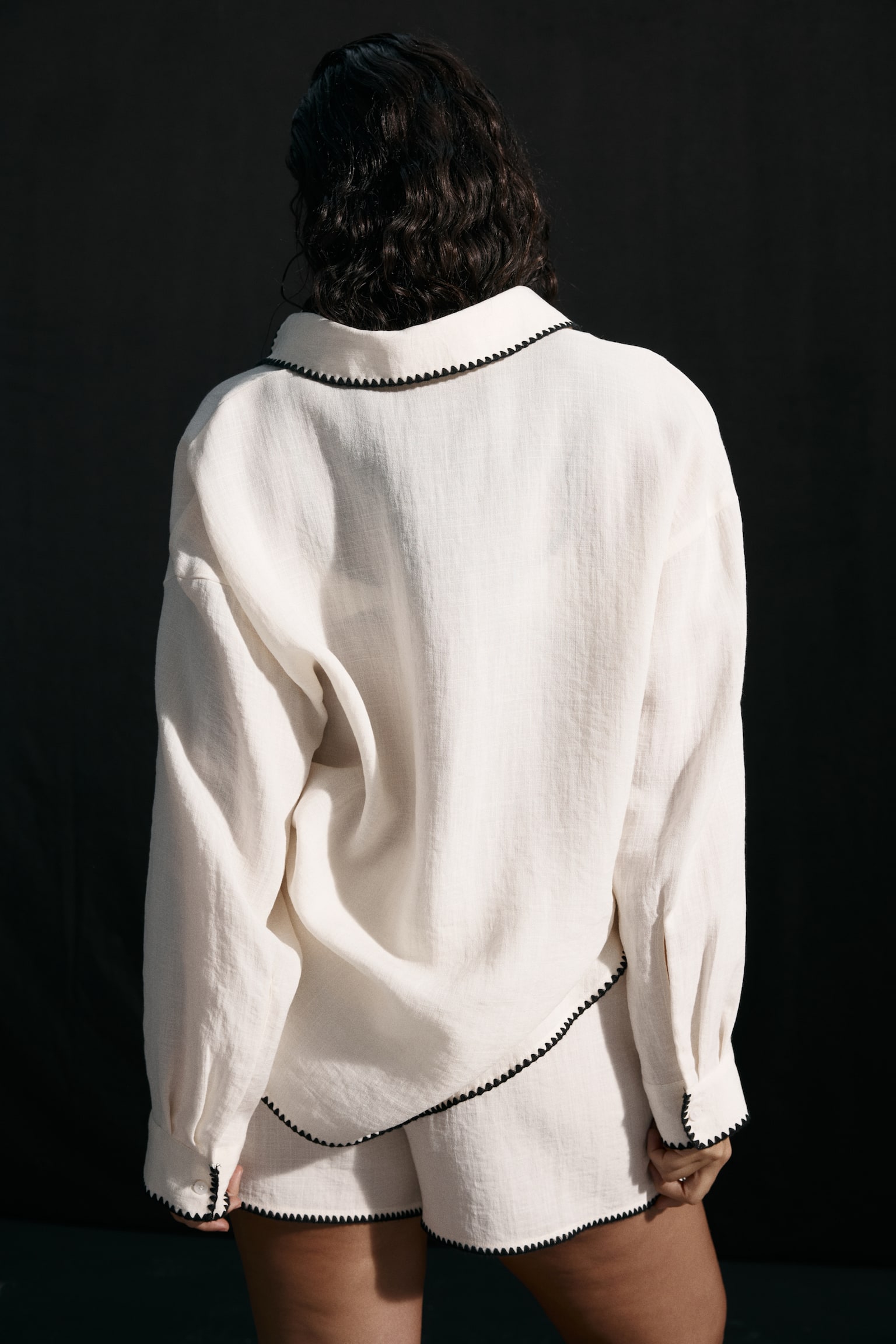 Пляжна сорочка оверсайз - Кремовий/Темно-коричневий - 3