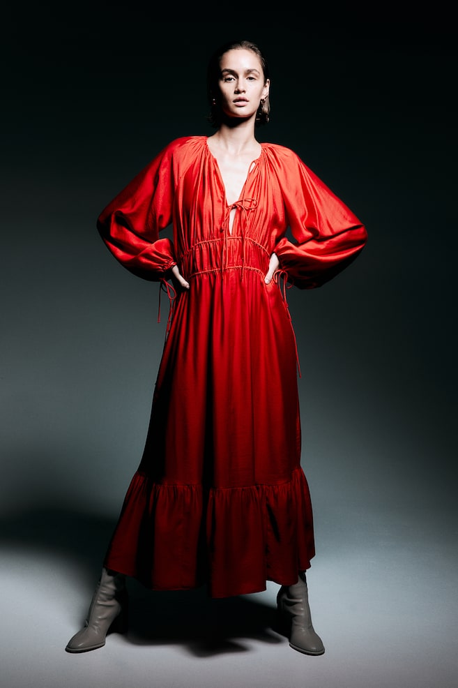 Drawstring-detail dress - Bright red - 8