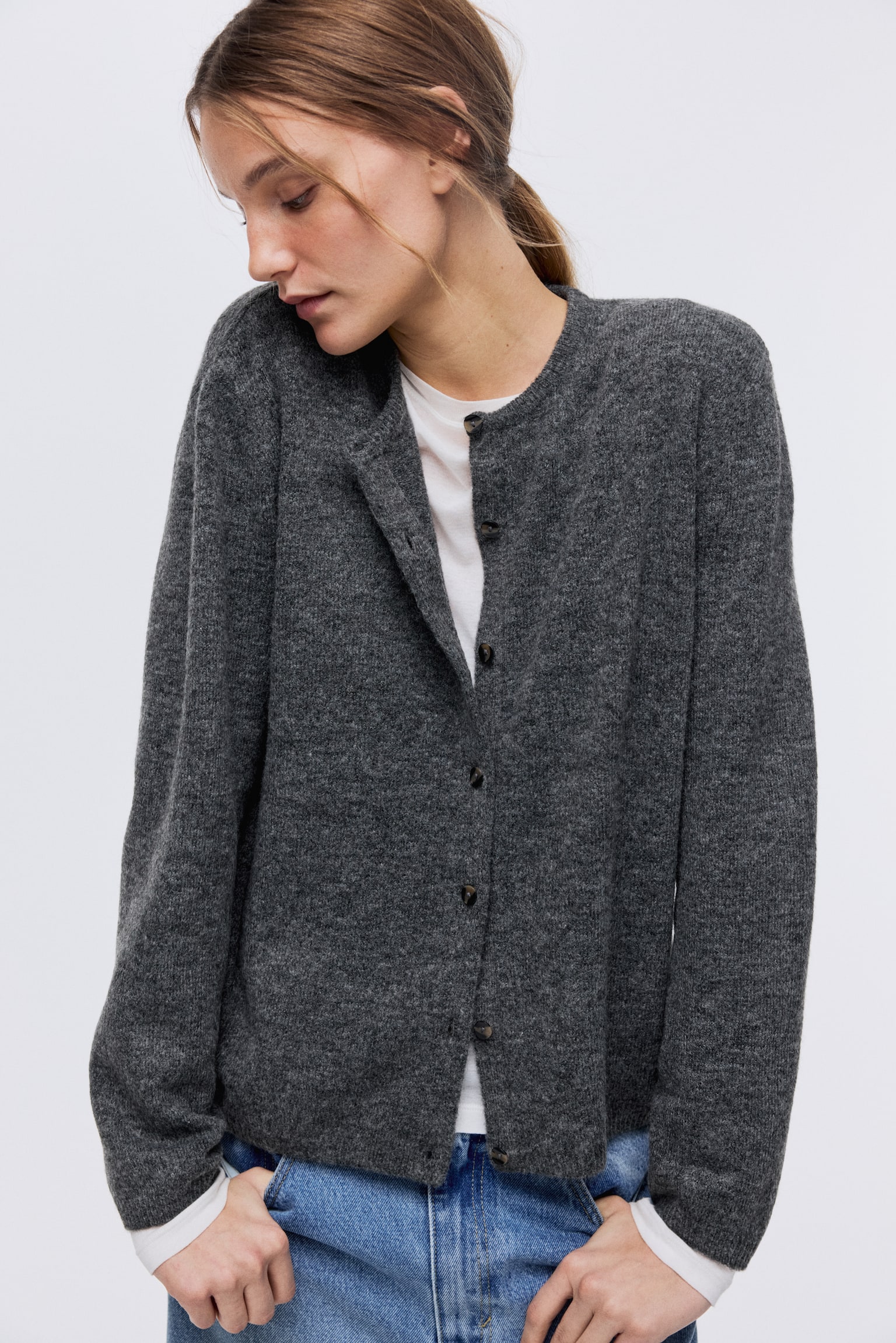 Loose-fit cardigan - Dark grey marl/Navy blue/Beige marl/Greige marl/Brown/Black/Light green marl/Light yellow/Dark brown/Dark grey marl - 6