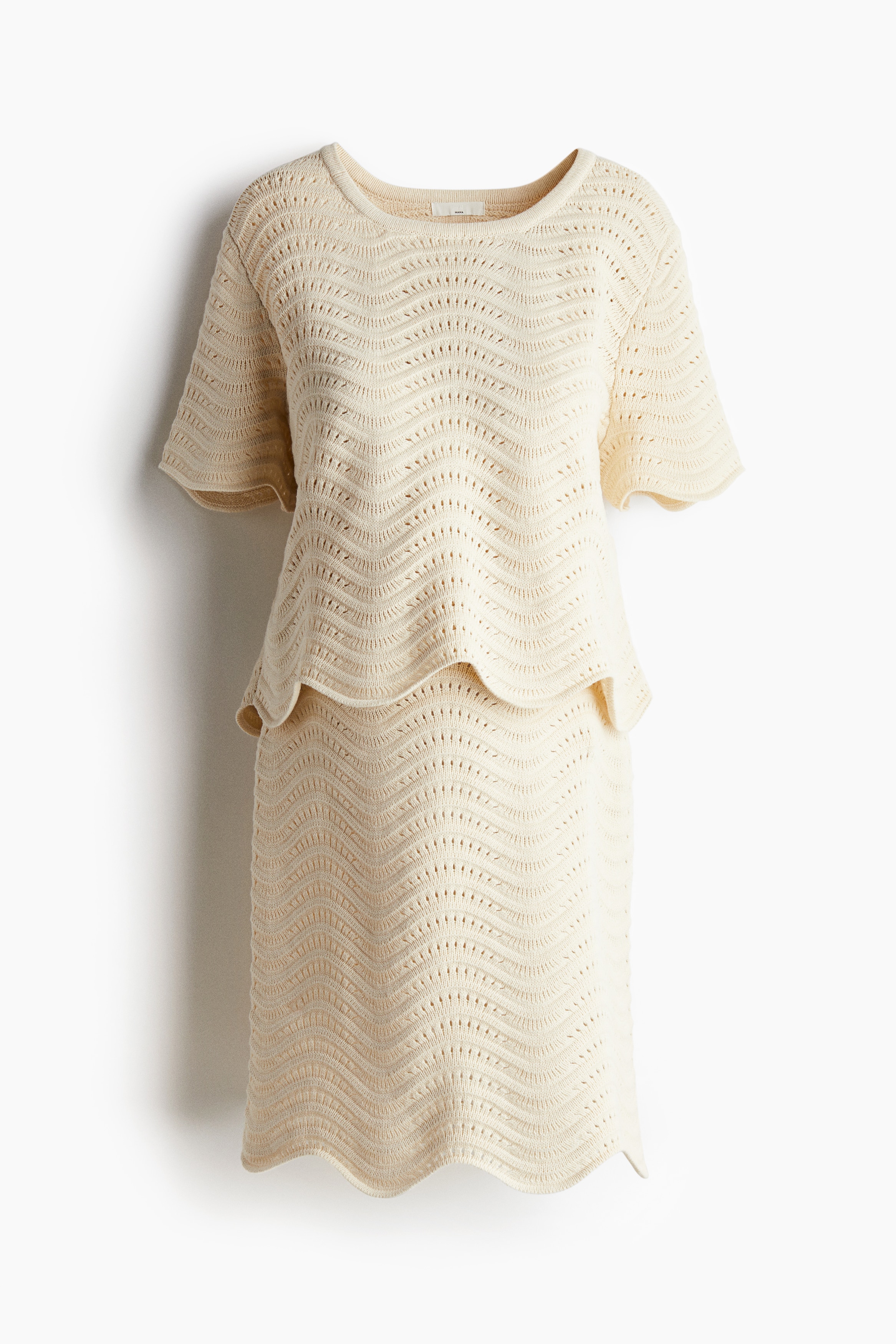 MAMA Tweedelige ajourgebreide set - Lichtbeige