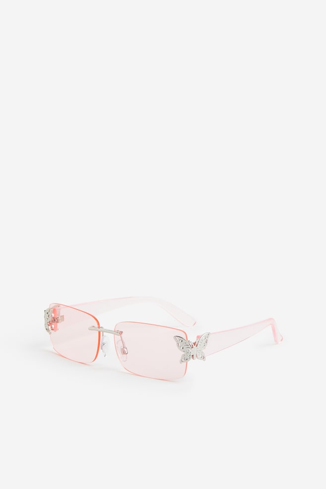 Rectangular sunglasses - Light pink/Butterflies/Black - 1
