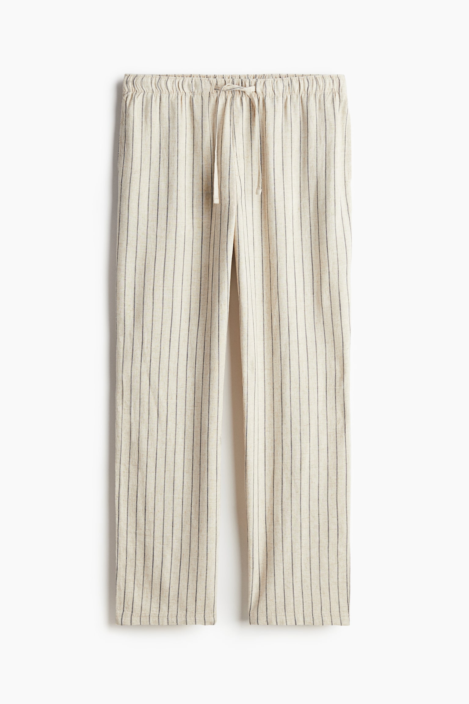 Relaxed Fit Linen-blend trousers - Light beige/Striped - 2