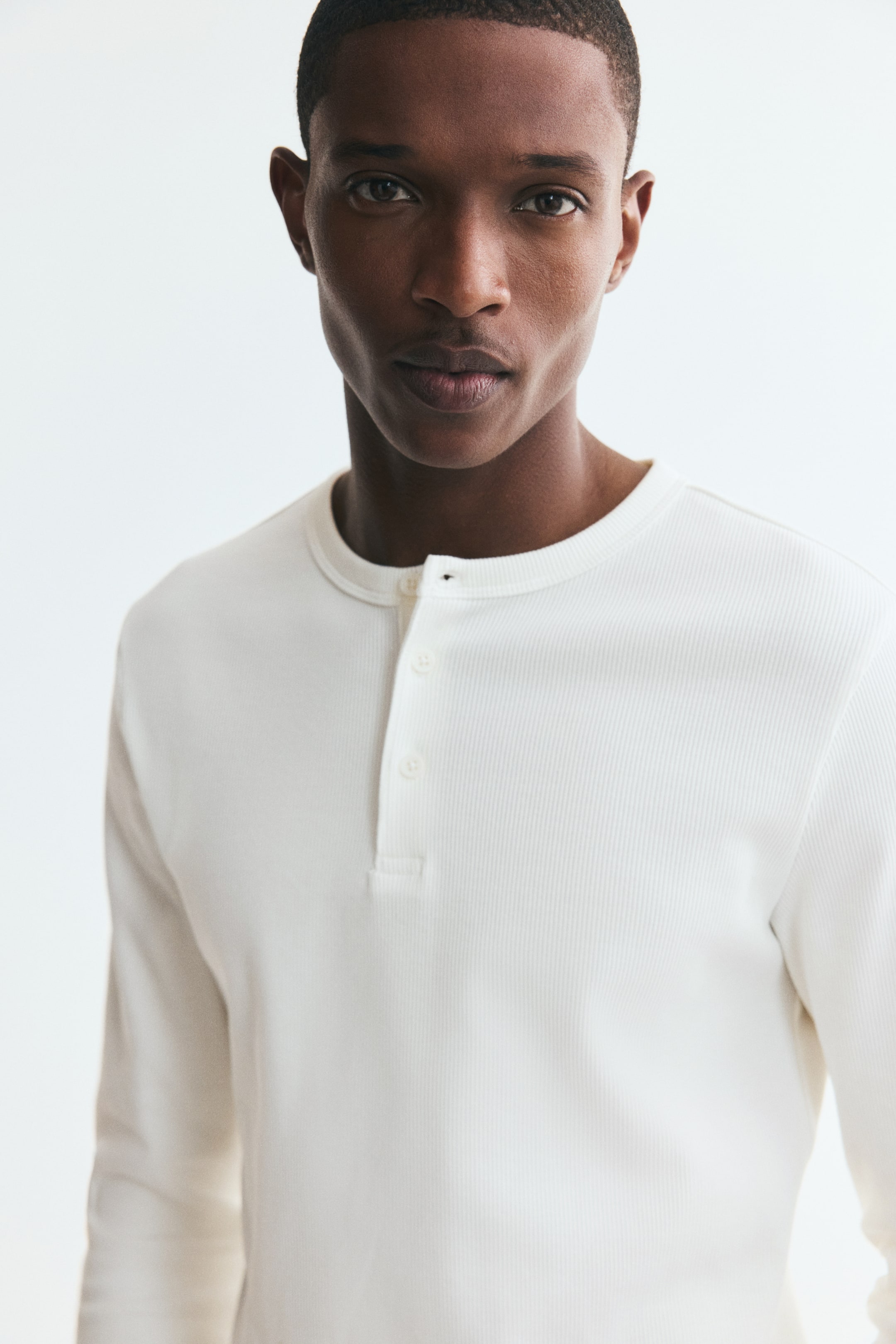 Slim-Fit Ribbed Cotton Henley Shirt