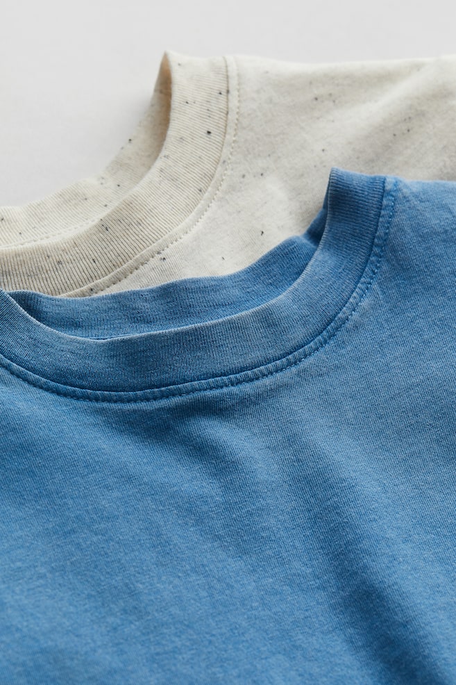 Lot de 2 T-shirts en jersey de coton - Écru/bleu - 3