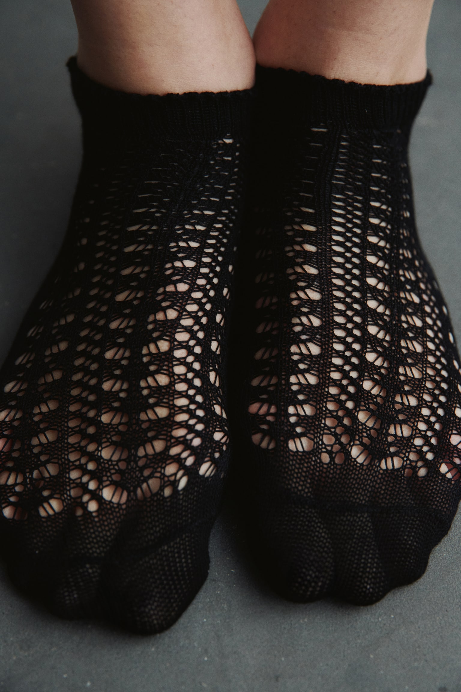 Ankelstrømper med hæklet look - Sort - 5