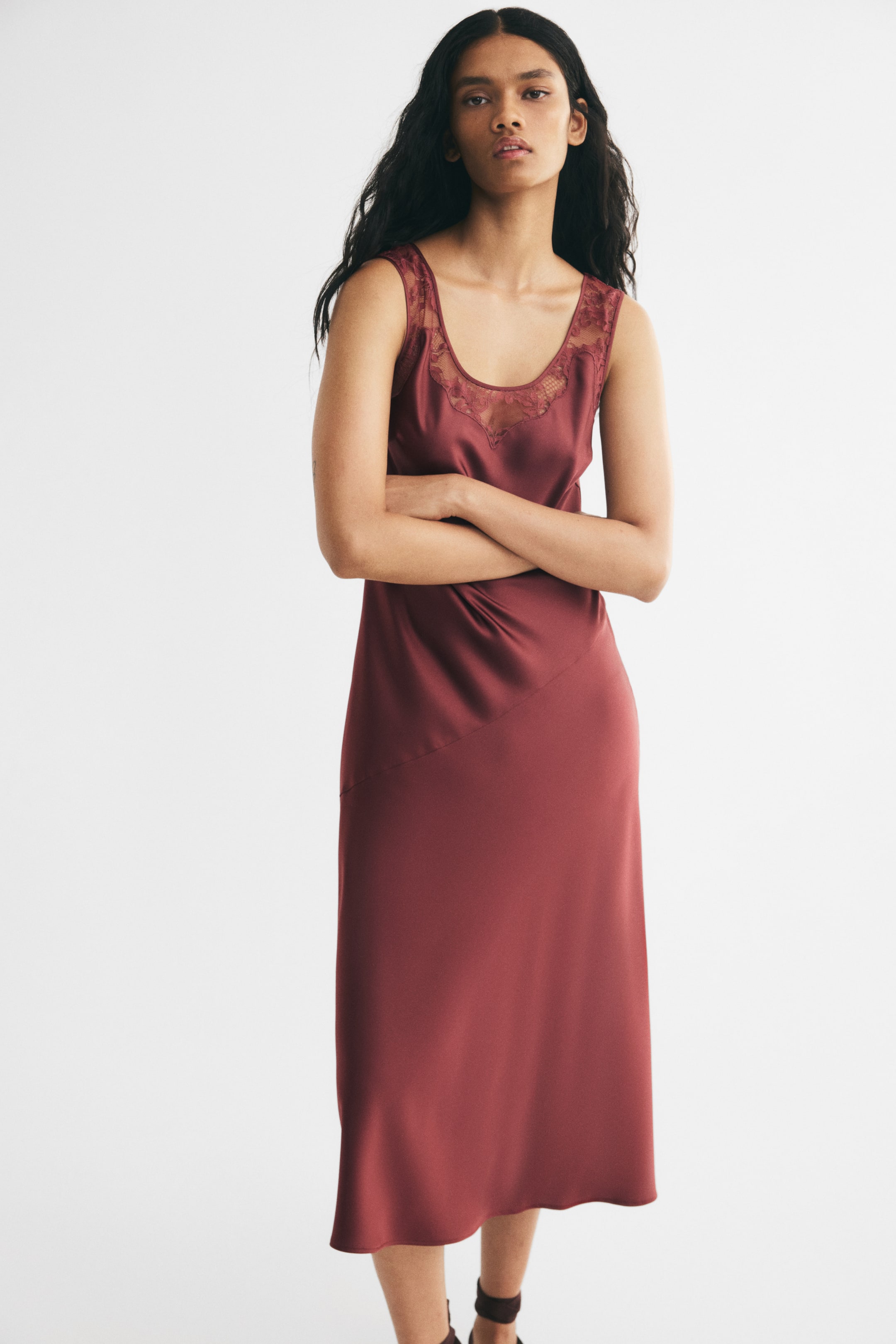 Lace-Inset Satin Dress
