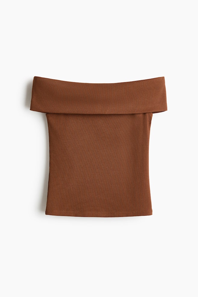 Rib-Knit Off-the-Shoulder Top - Brown/Dark blue/White - 1
