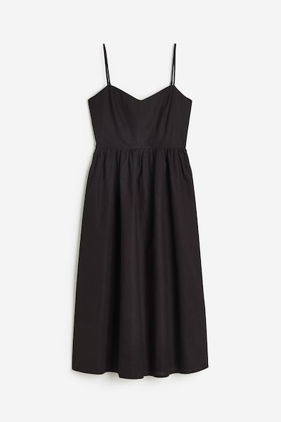 Linen-blend dress - Sweetheart neckline - Sleeveless - Black - Ladies ...