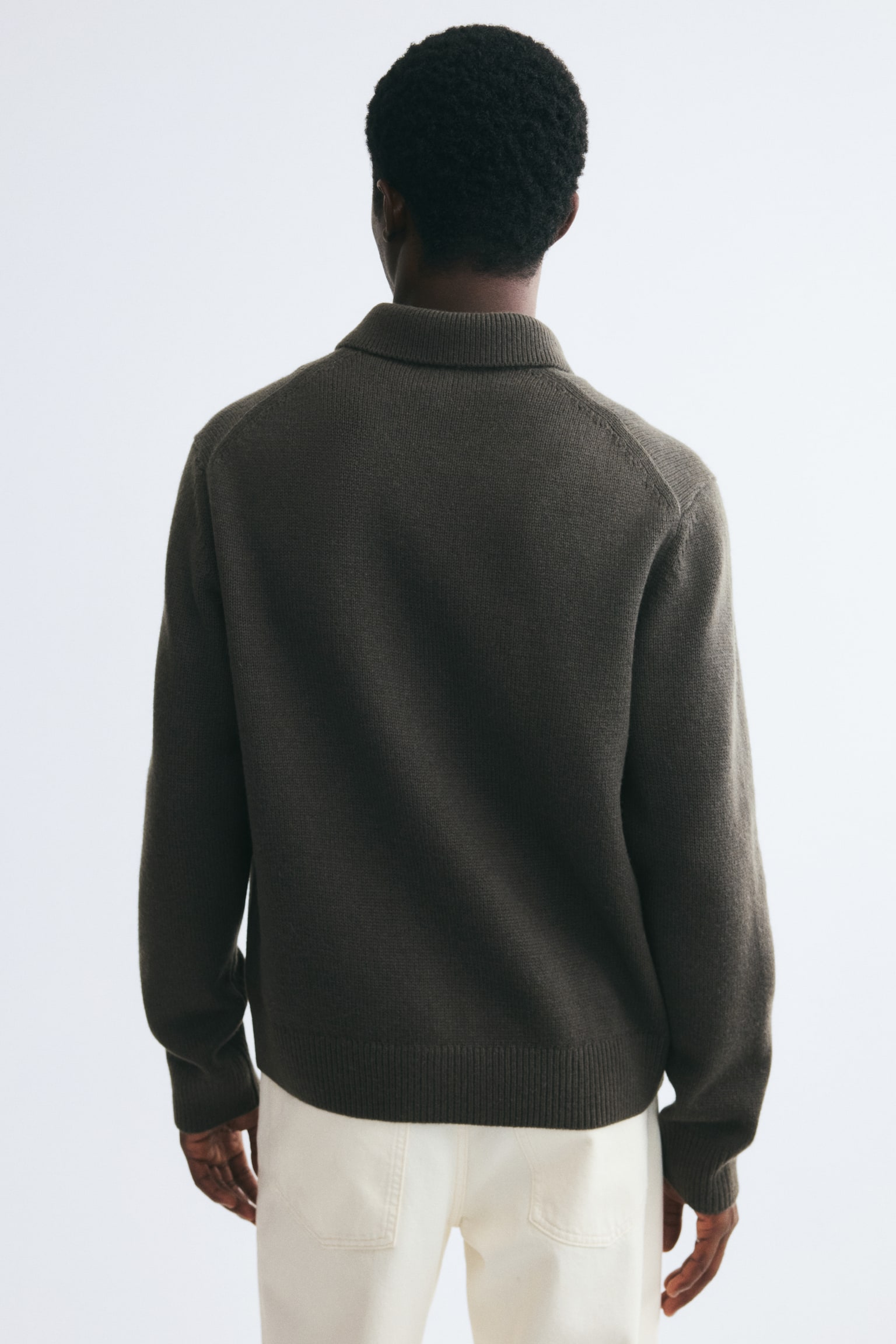 Мужское поло H&M Regular Fit Wool polo shirt, цвет: Тёмный хаки зелёный — фото 6