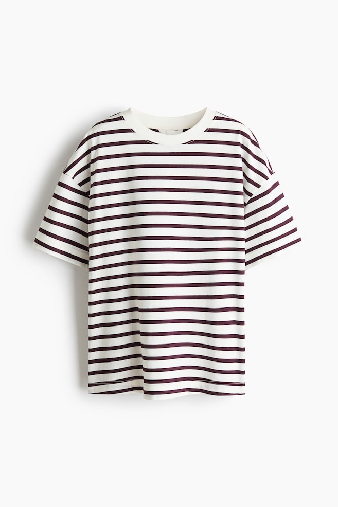 Oversized T-shirt - Burgundy/White striped/Light beige/Striped/Black/White/Light beige/Khaki green/Dusty pink/Dark blue/Grey marl - 1