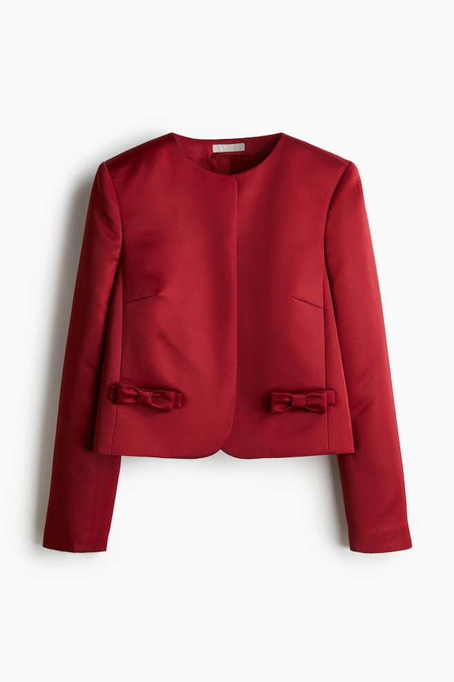 Bow-detail satin blazer - Dark red - 1