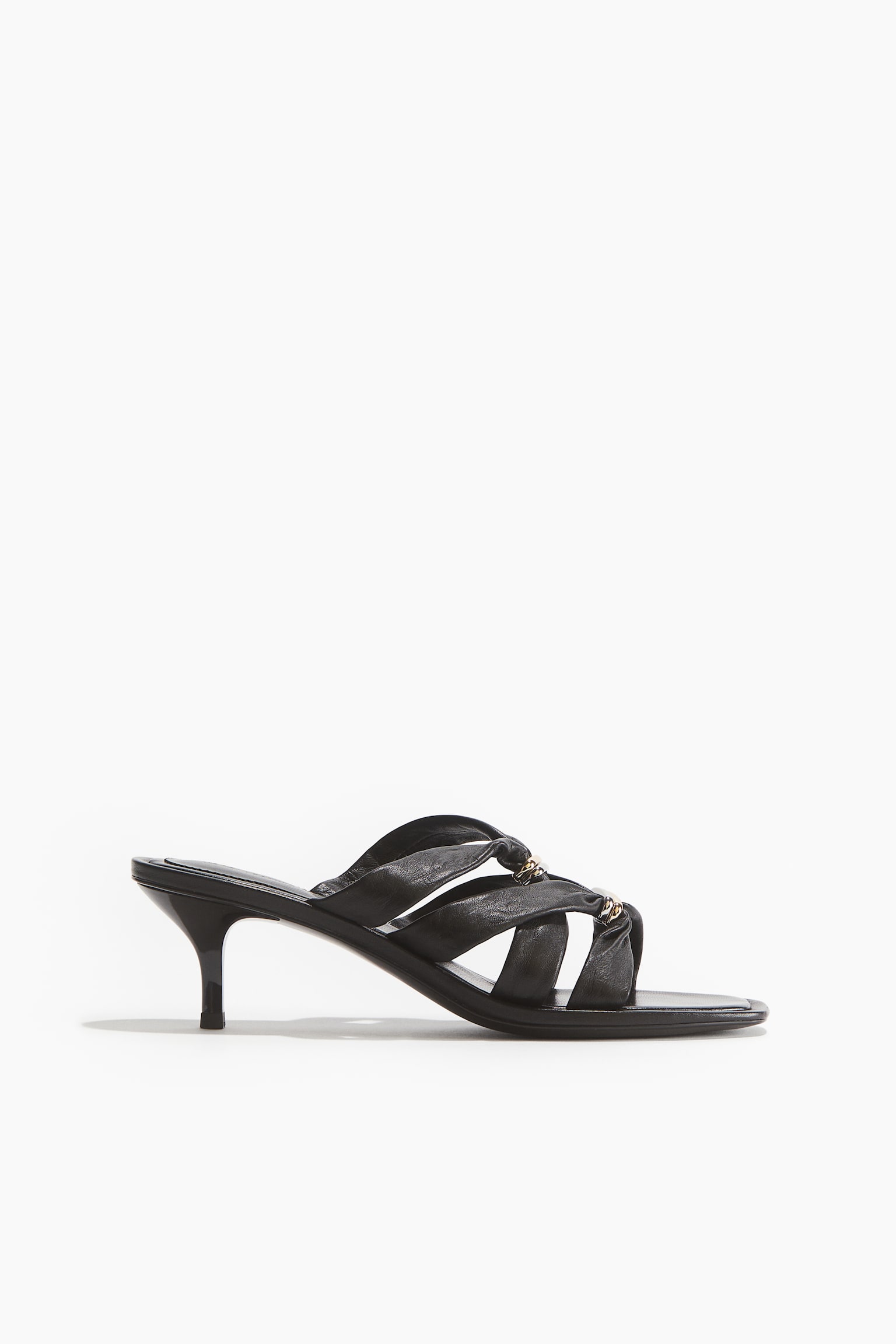 Heeled Leather Sandals - Black/Cream - 3