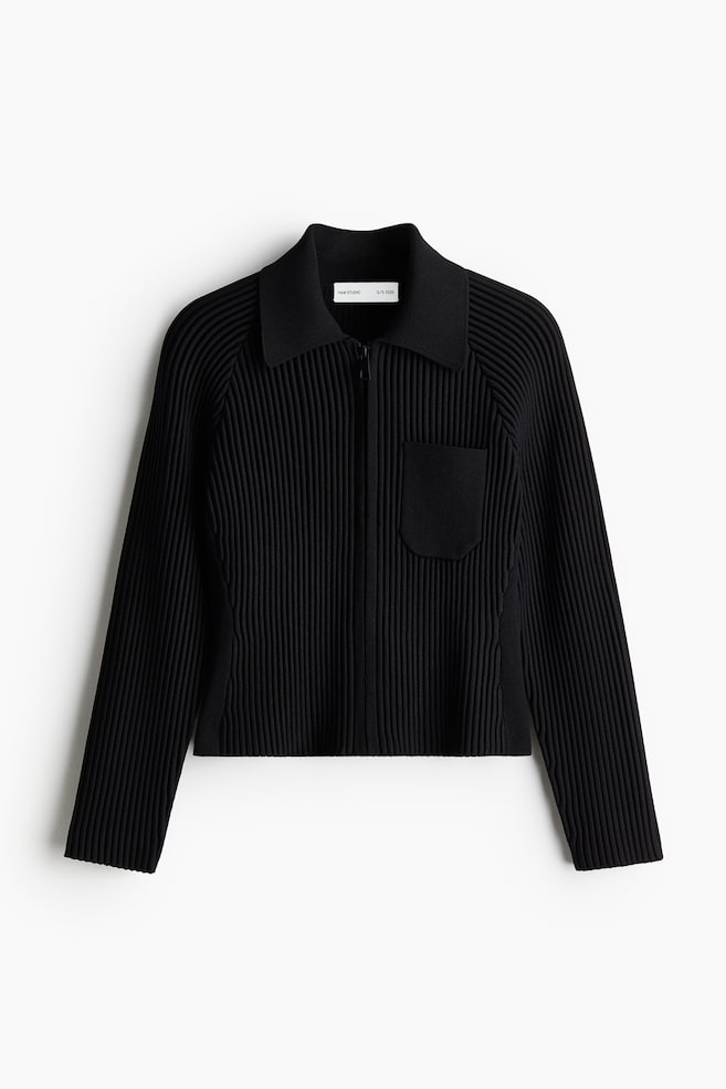 Rib-knit zip-through top - Black - 1