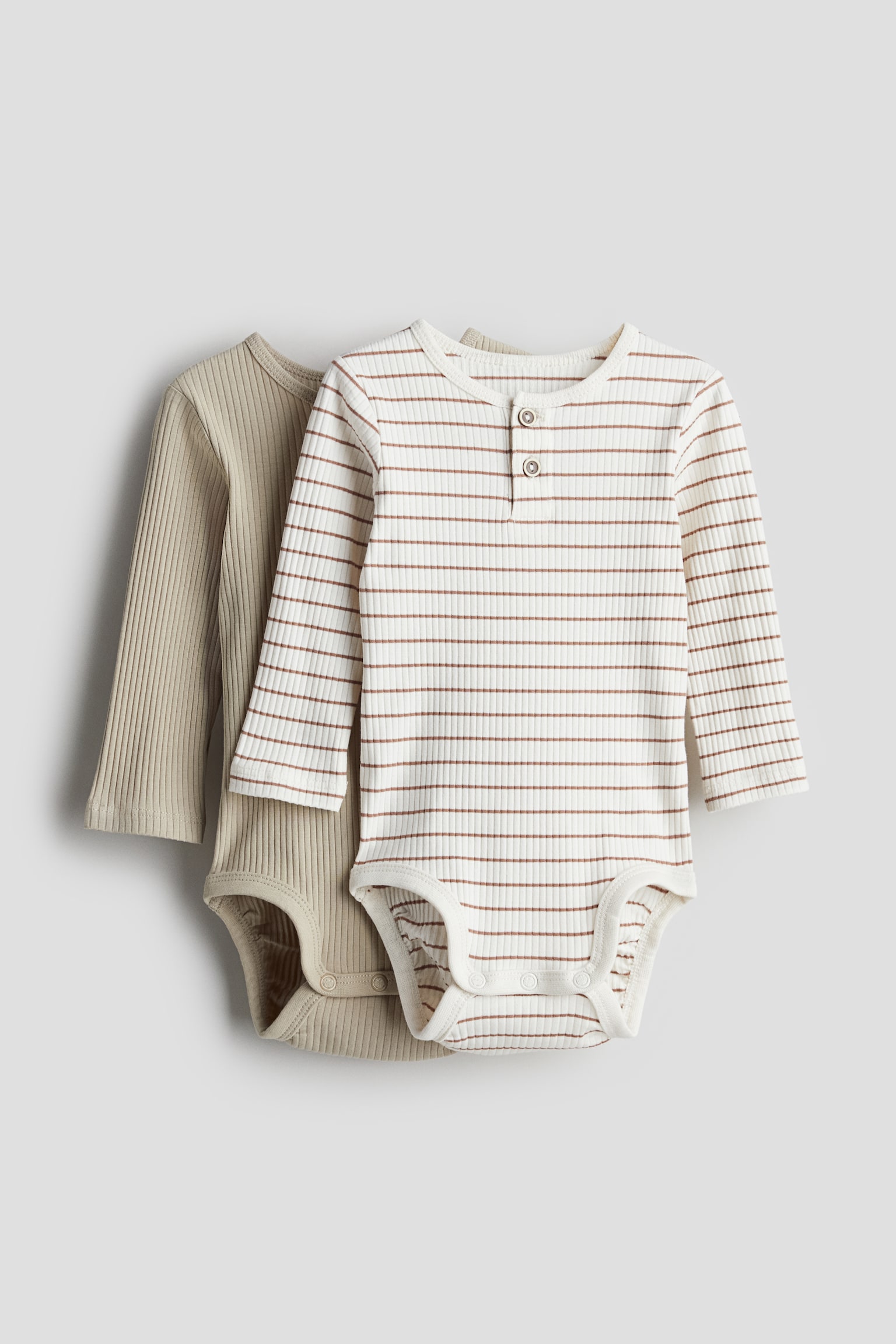 2-pack Henley bodysuits - Beige/Brown striped/Black/White striped - 1