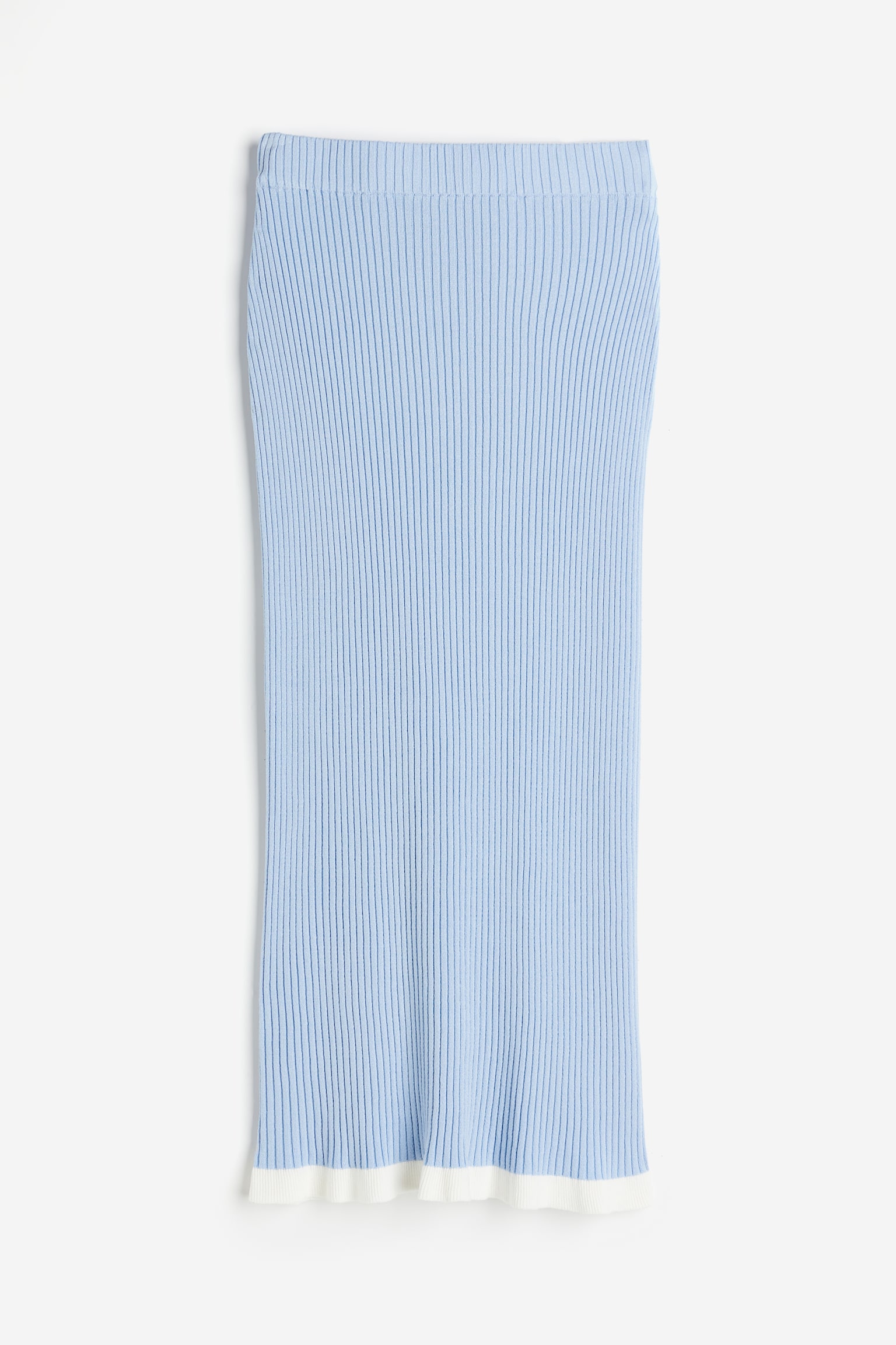 Frill Trim Rib Knit Pencil Skirt - Light blue - 2