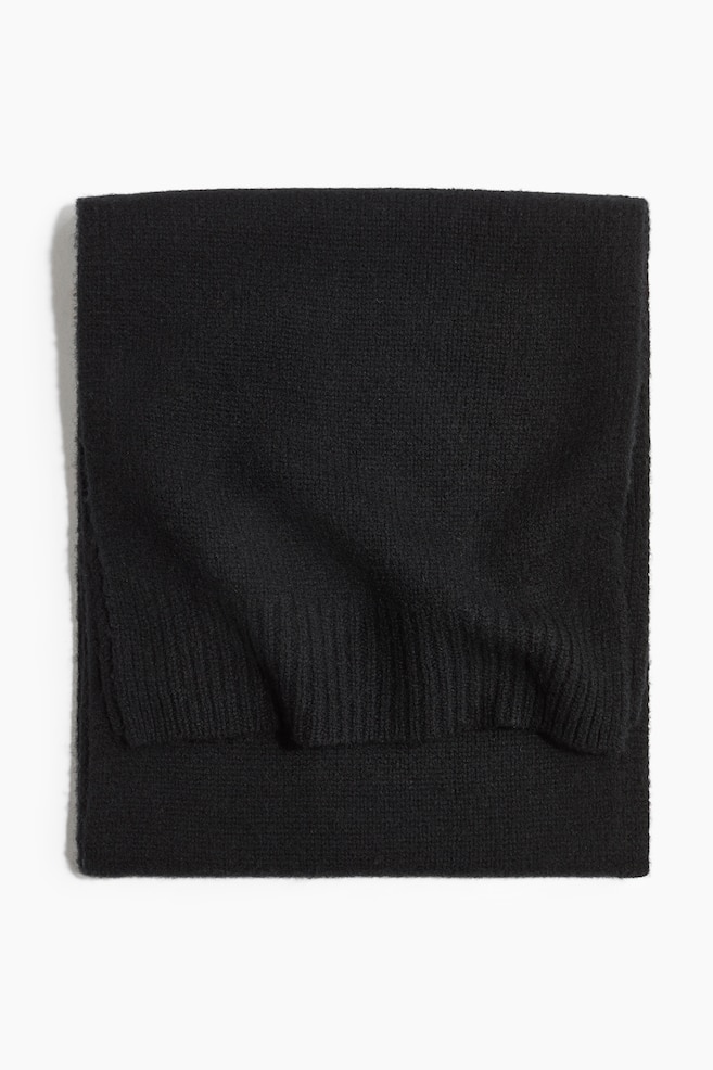 Écharpe large en laine - Noir/Beige clair chiné - 1