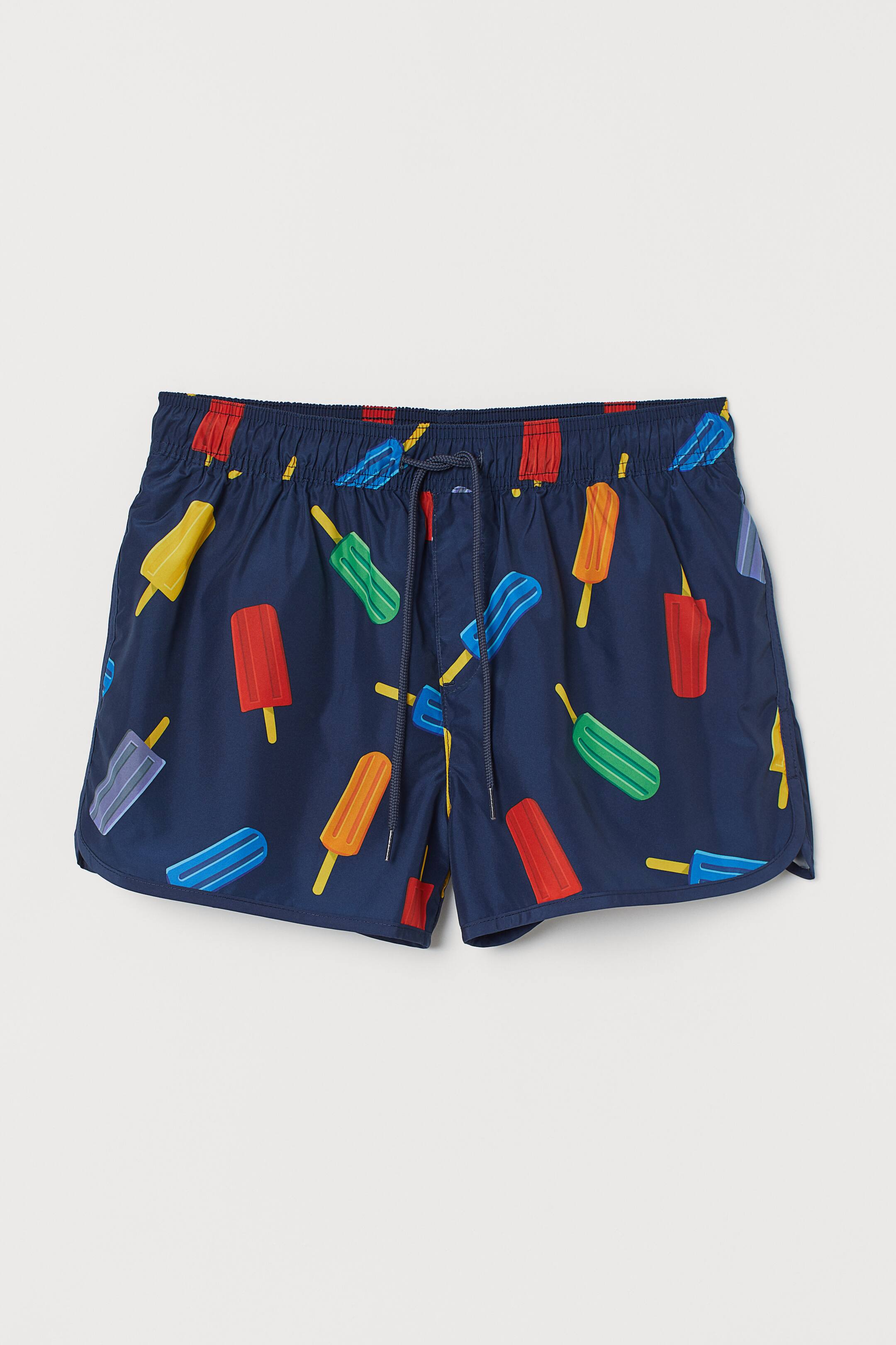 Größeres Bild ansehen: Kurze gemusterte Badeshorts - Dunkelblau/Stieleis - Men | H&M DE 1