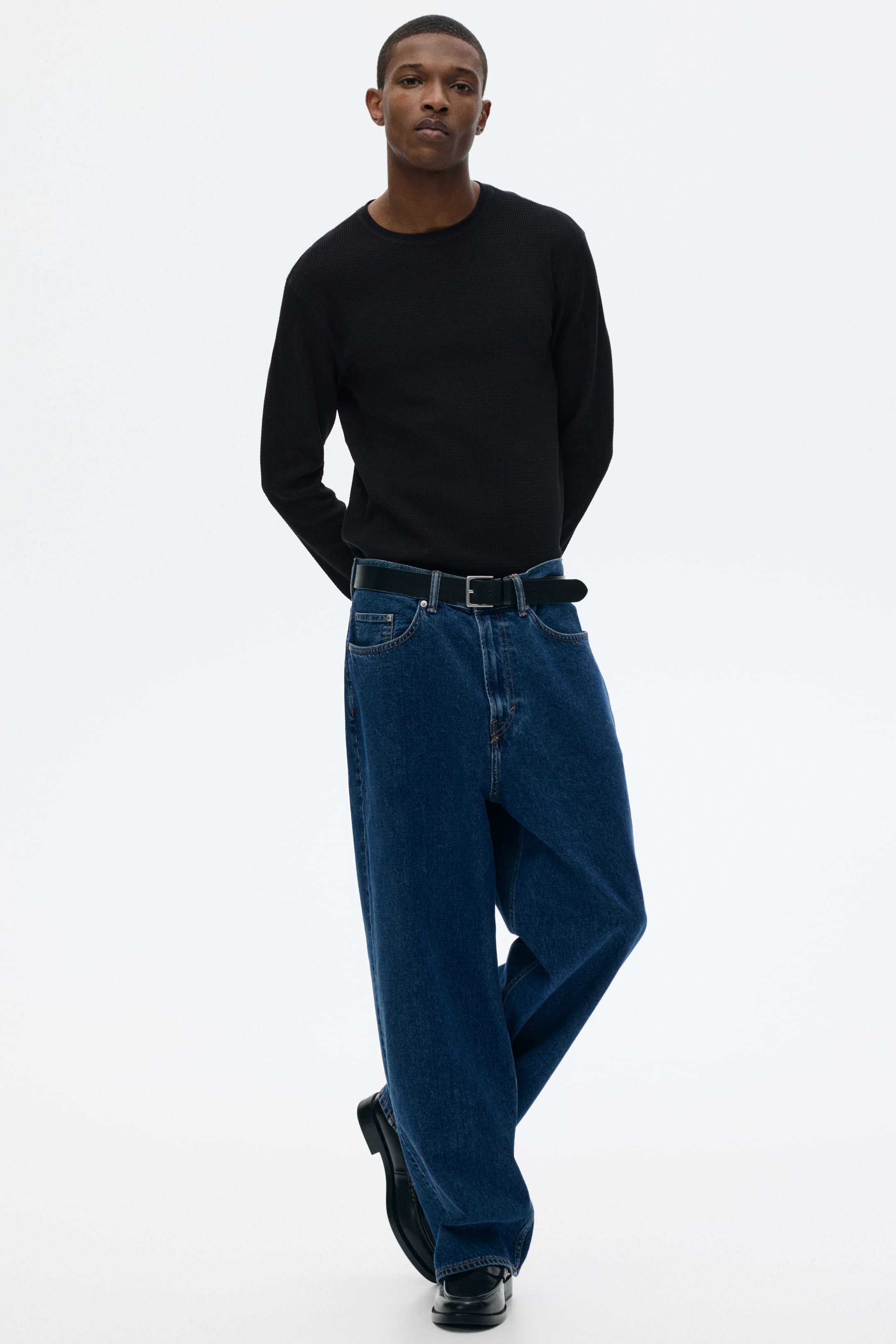 Мужские рубашки H&M Slim Fit Waffled Jersey Shirt — фото 5