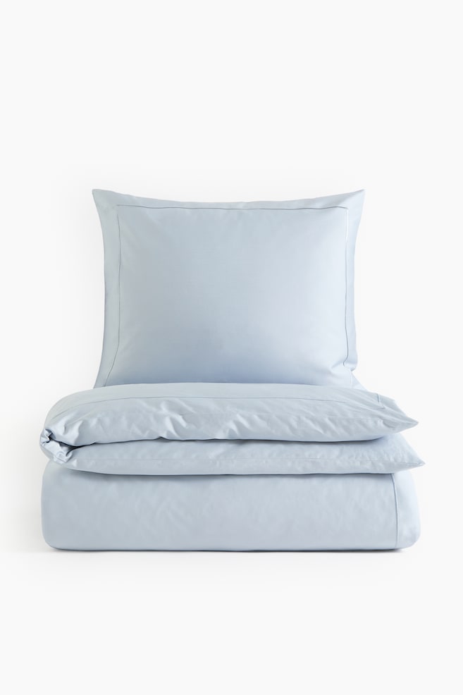 Cotton Sateen Twin Duvet Cover Set - Light dusty blue/Burgundy/Dark taupe/Dark green - 1