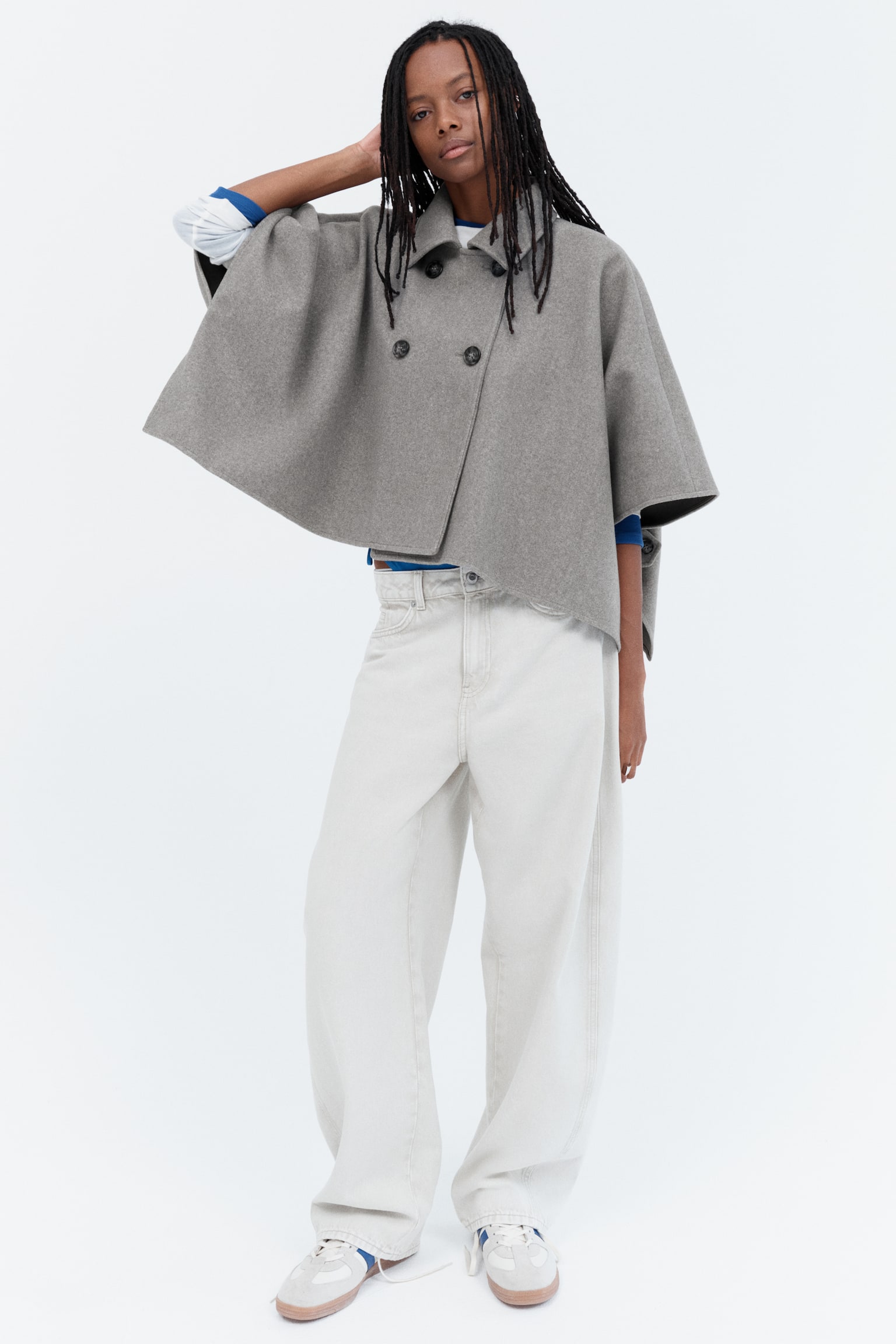 Женская куртка H&M Brushed Cape, цвет: Серо-коричневый меланжевый — фото 4