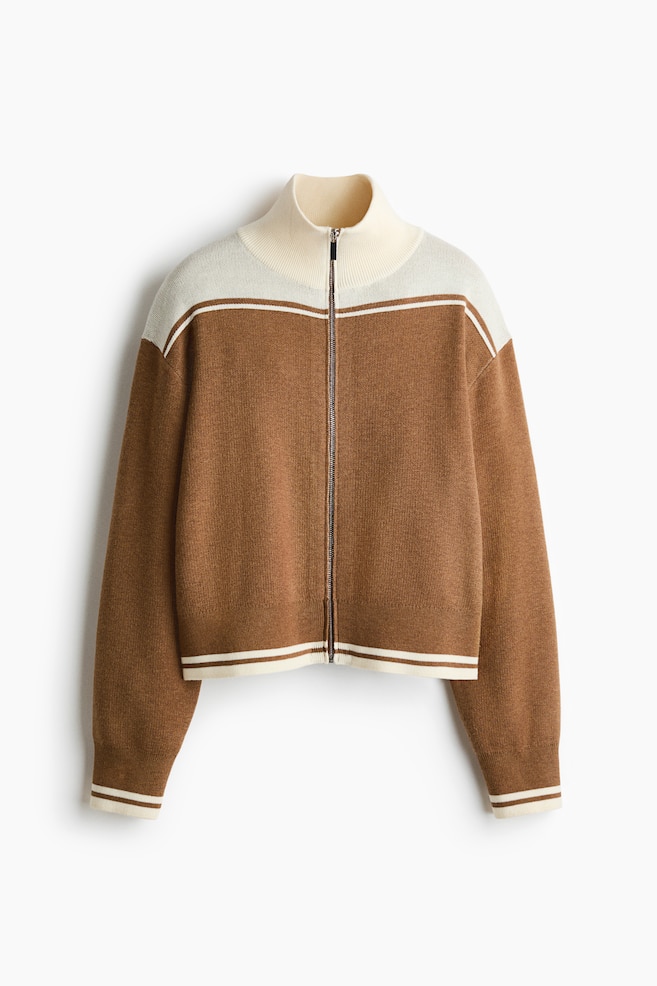 Cardigan with Zipper - Dark beige/color block/Navy blue/16 - 1