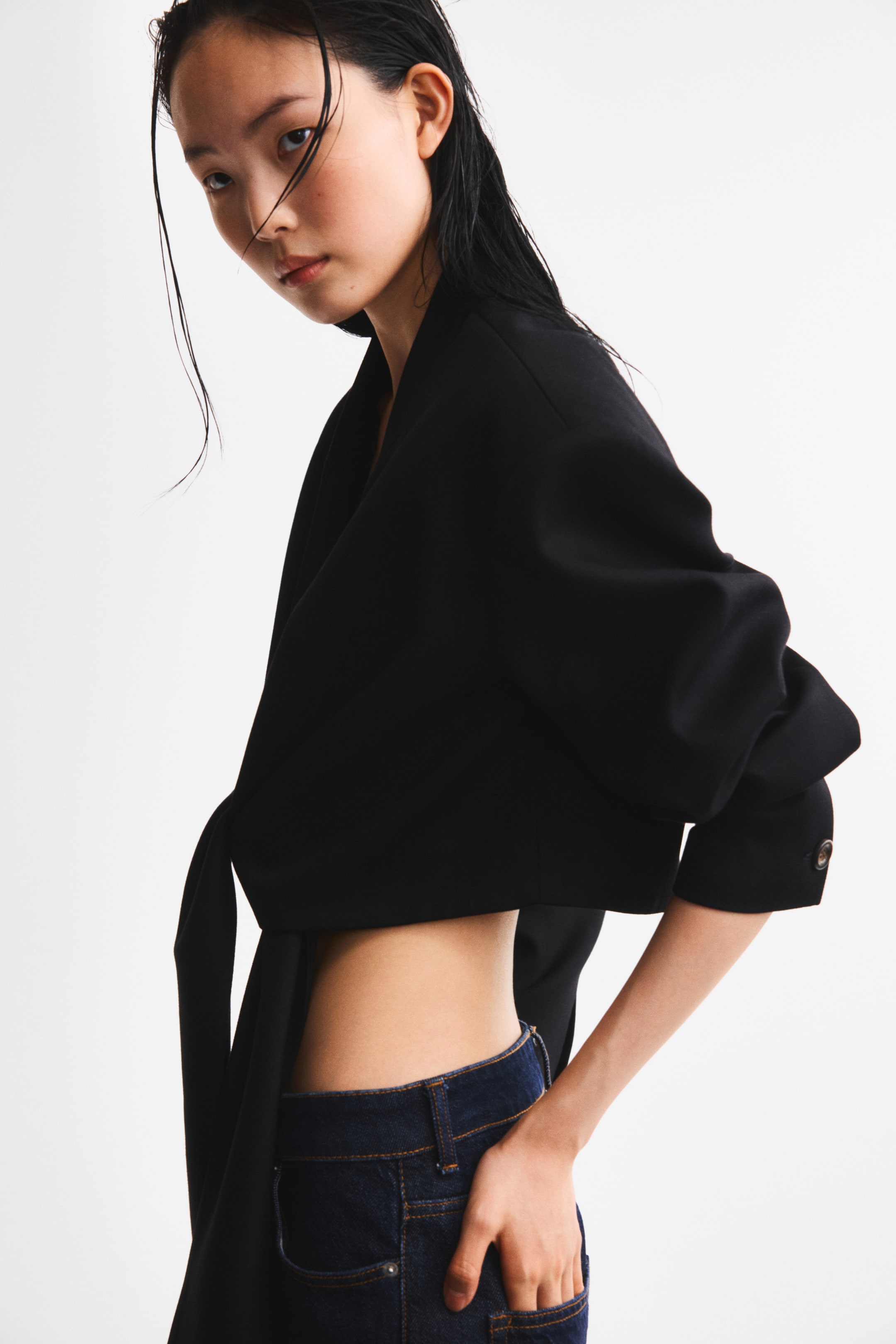 Cropped Tie-Detail Jacket