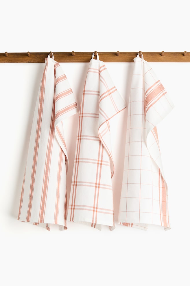 3-pack Cotton Tea Towels - Orange/checked/Dusty blue/checked/Black/checked/Light beige/checked/Taupe/patterned/Beige/patterned/Dark gray/checked - 1