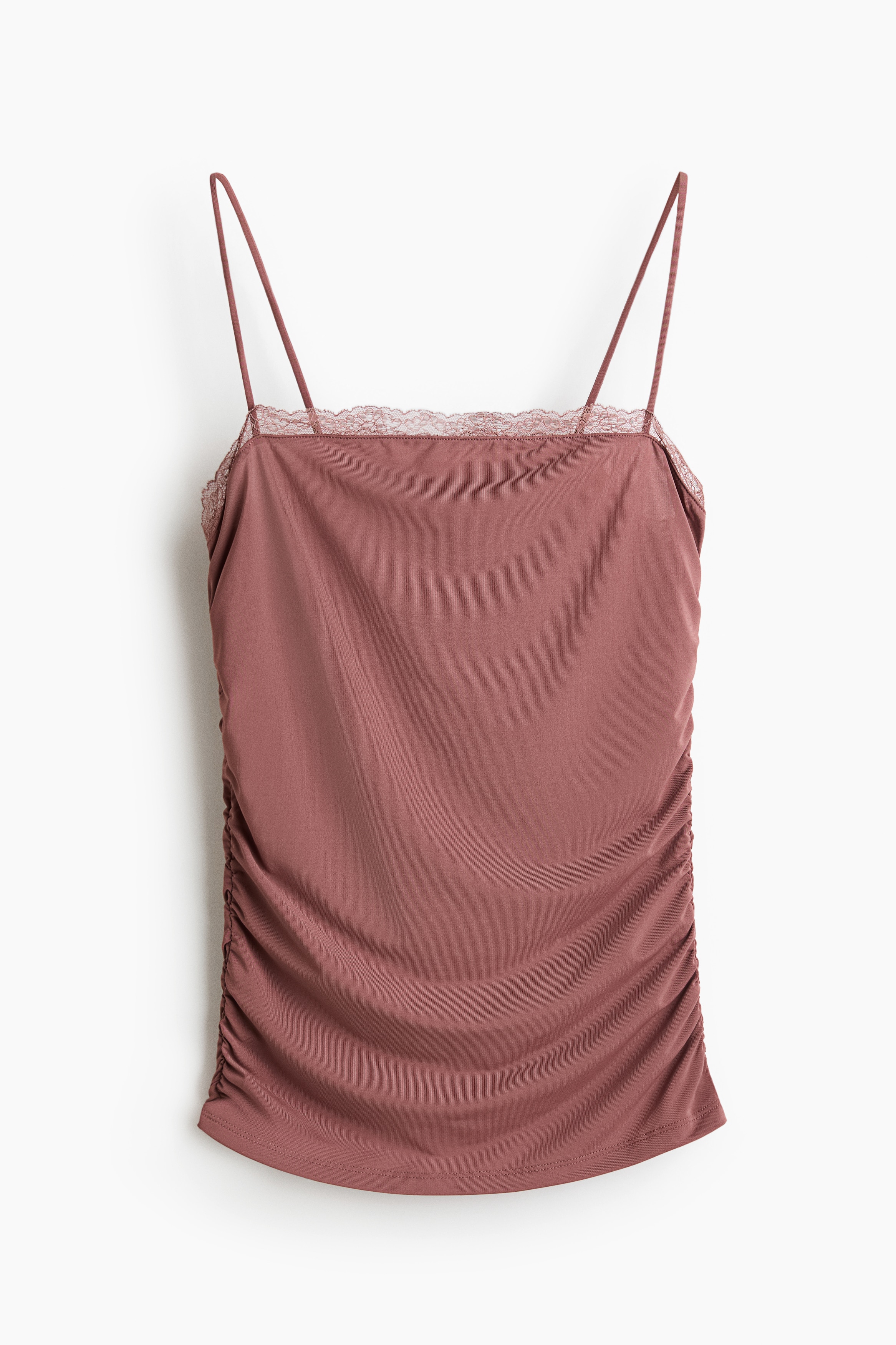Lace-Trimmed Camisole Top - Dark dusty pink/White/Black