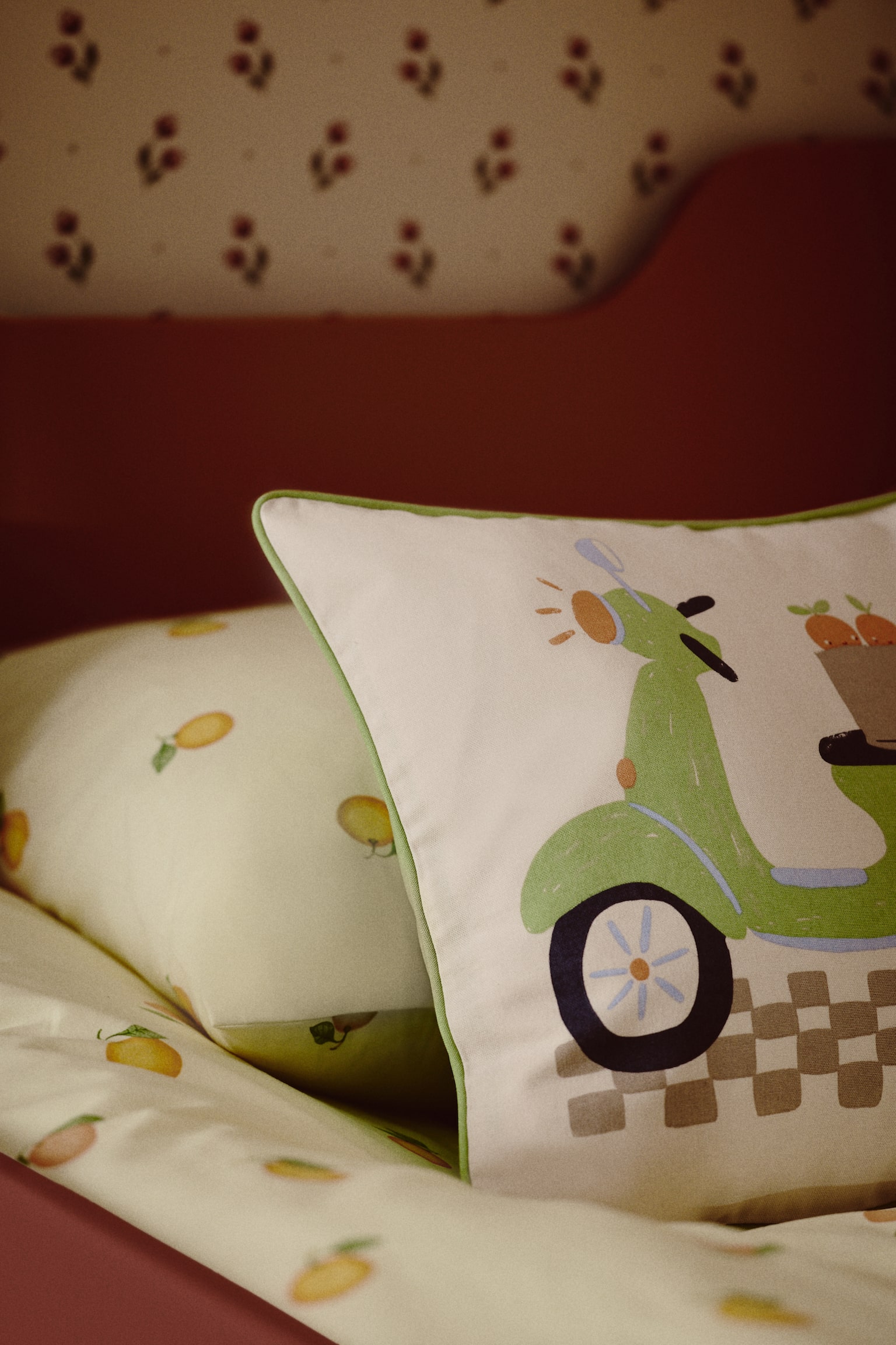 Housse de coussin en toile de coton imprimée - Vert/scooter/Beige clair/tyrannosaure - 2