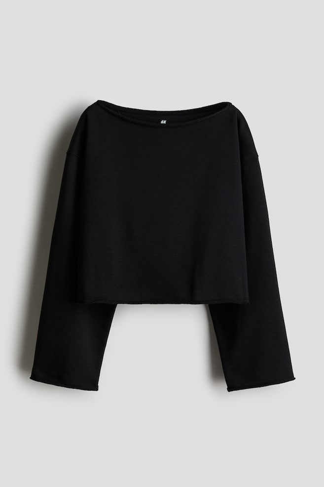 Kayık Yakalı Sweatshirt - Siyah - 1