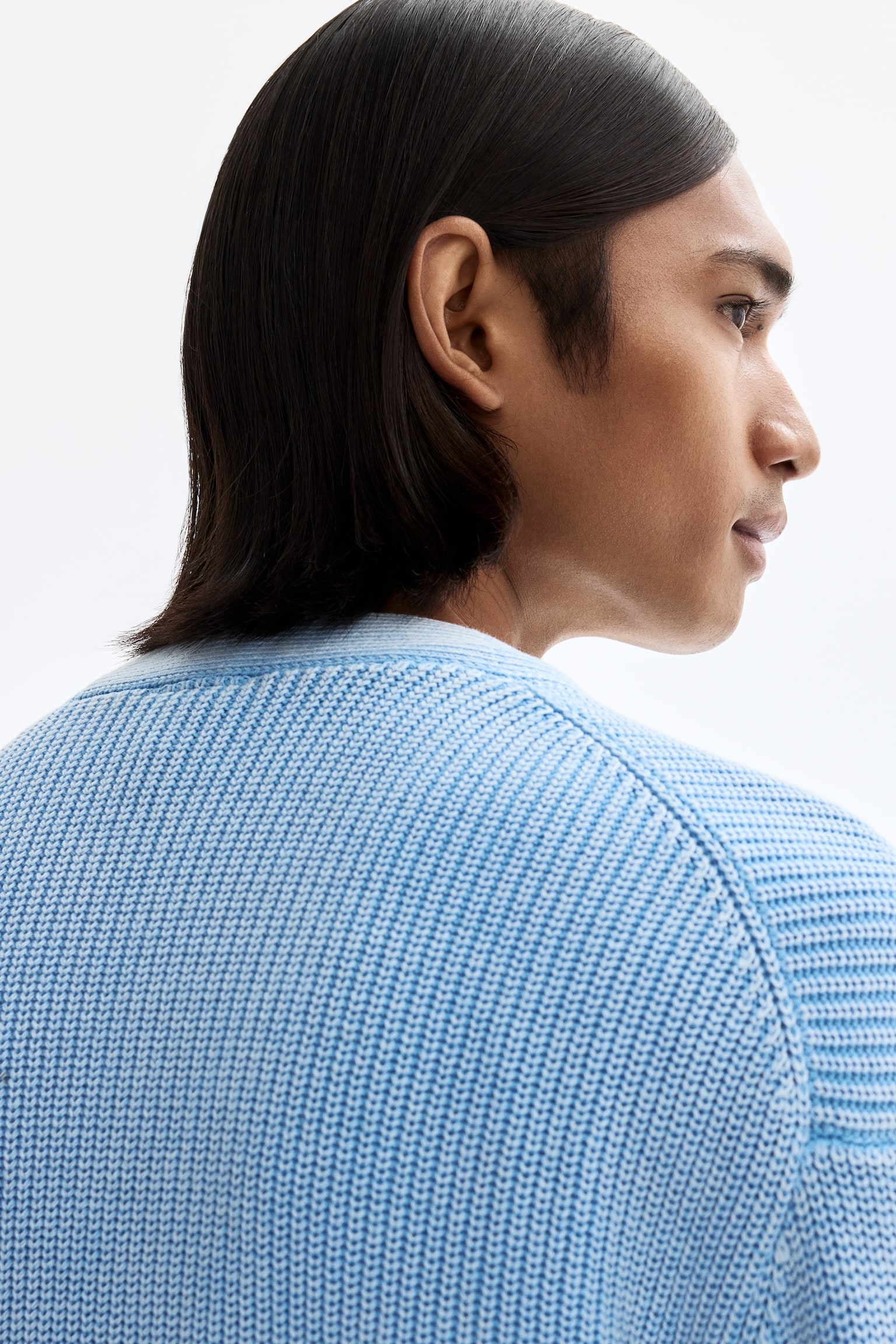 Relaxed Fit Rib-knit cotton cardigan - Light blue/Dark khaki green - 3