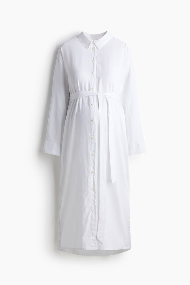 MAMA Linen-blend shirt dress - White/Light beige - 1