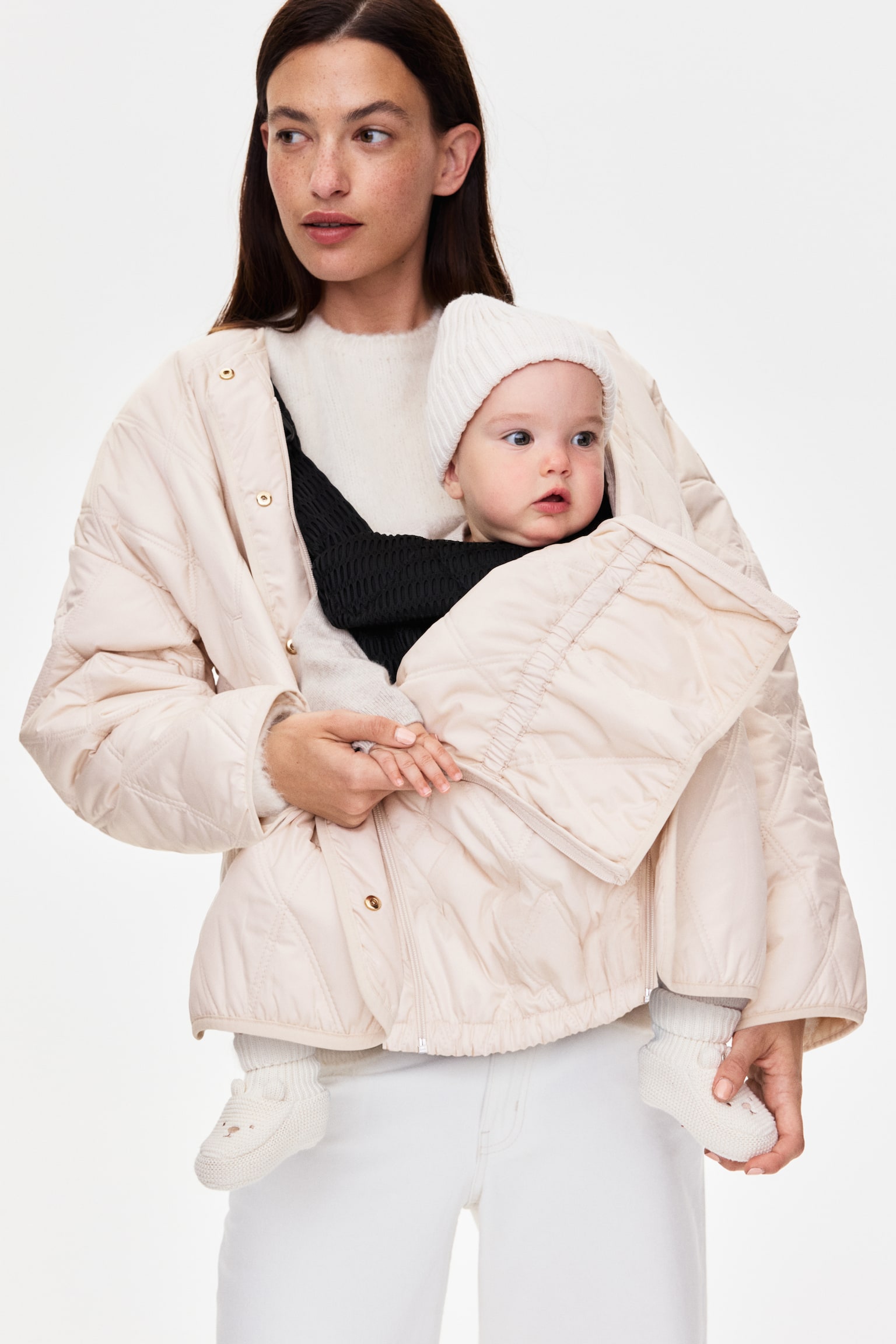 MAMA Before & After Quilted babywearing jacket - Cream/Dark khaki green - 1