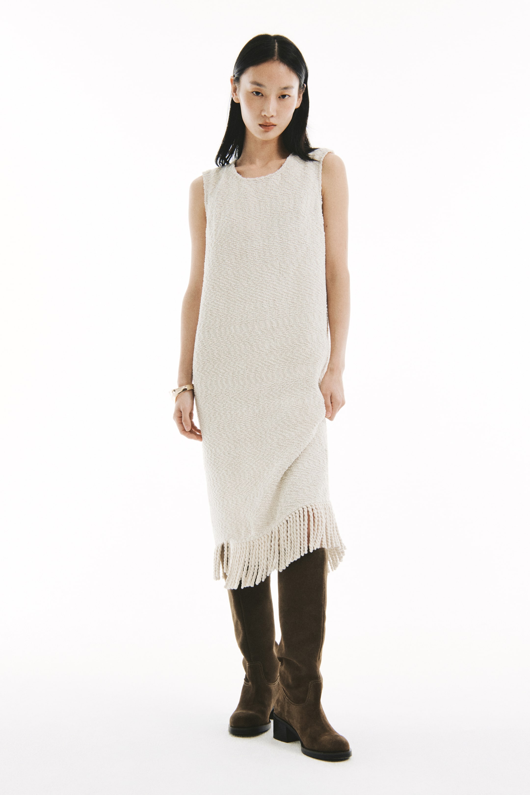 拡大画像を表示: Fringe-trimmed dress - ライトベージュ - レディース | H&M JP 1