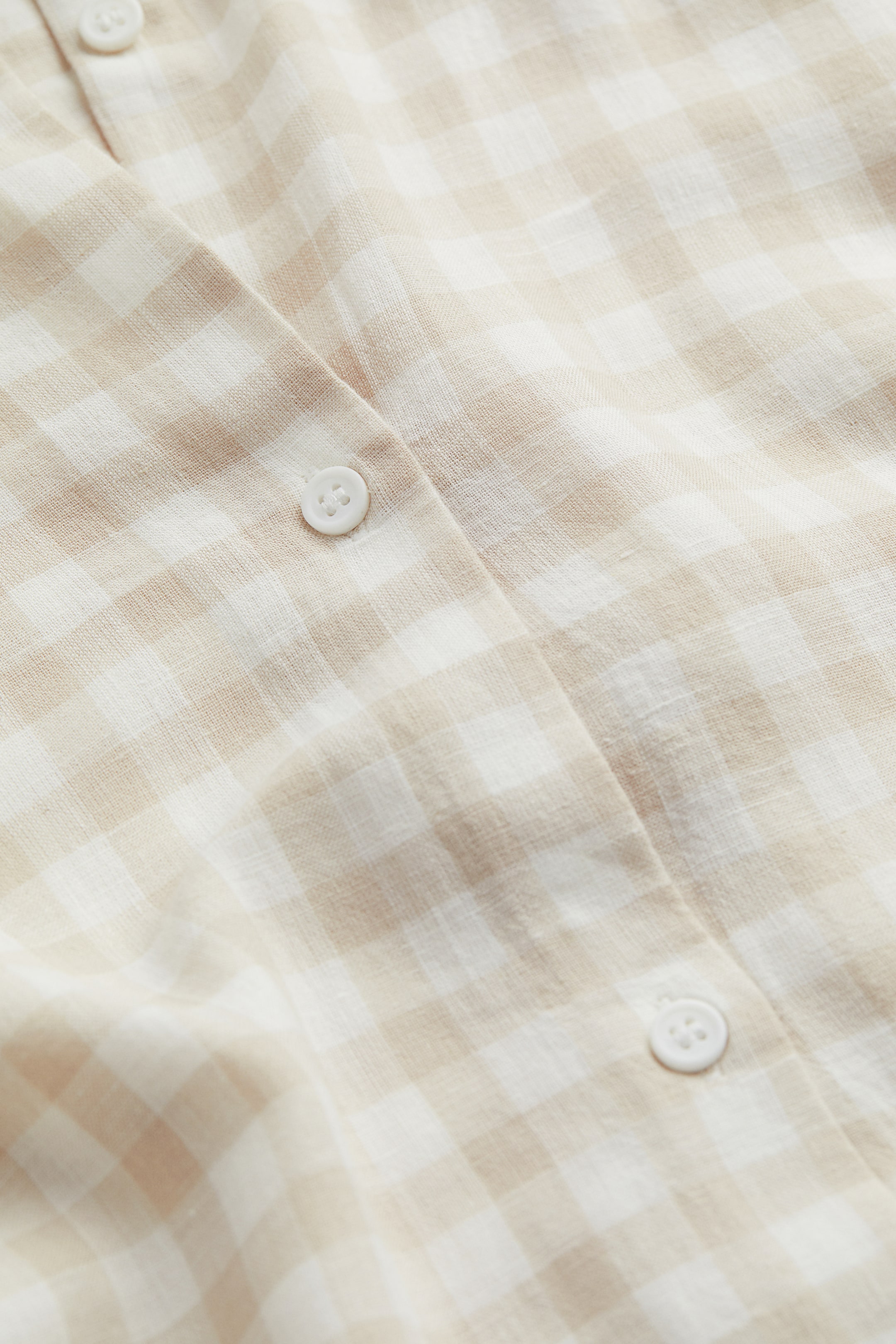 Linen-blend pyjamas - 3/4 sleeve - Short - Light beige/Checked - Home ...