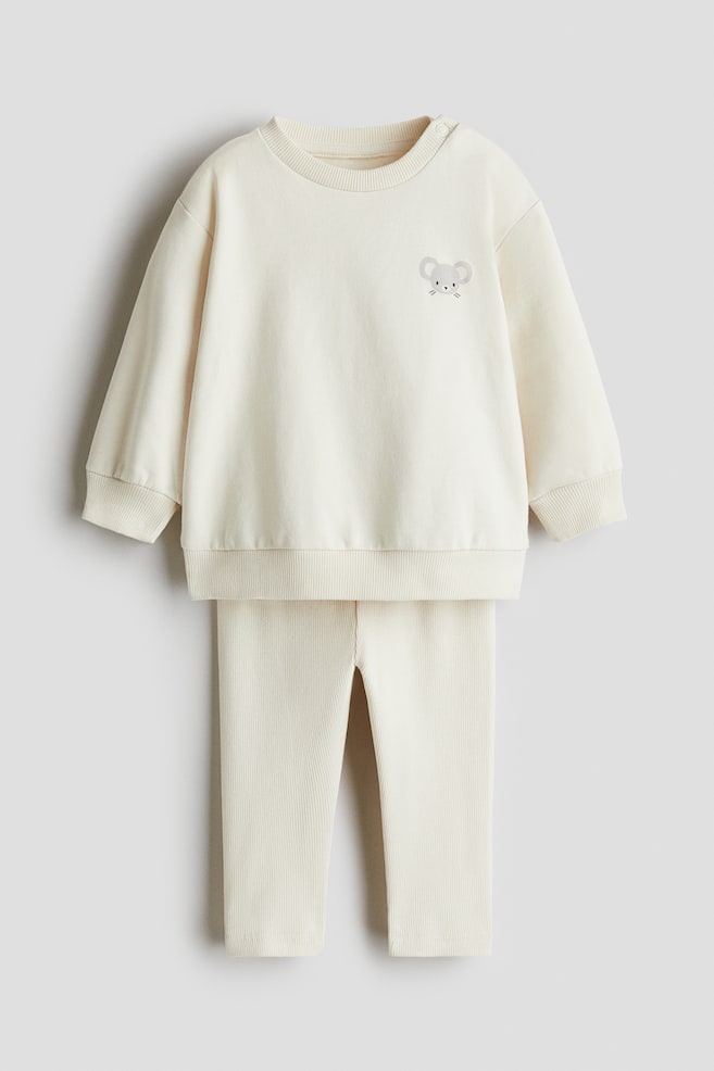 Ensemble 2 pièces avec chandail et legging - Cream/Mouse/Beige clair/ours/Marine/rayé/Beige clair/ours/Violet ancien/fleuri/Vert clair/dinosaure - 1