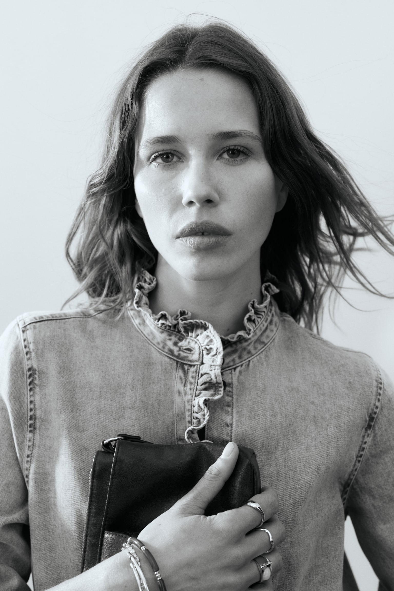 Frill-trimmed denim shirt - Light denim blue - 4