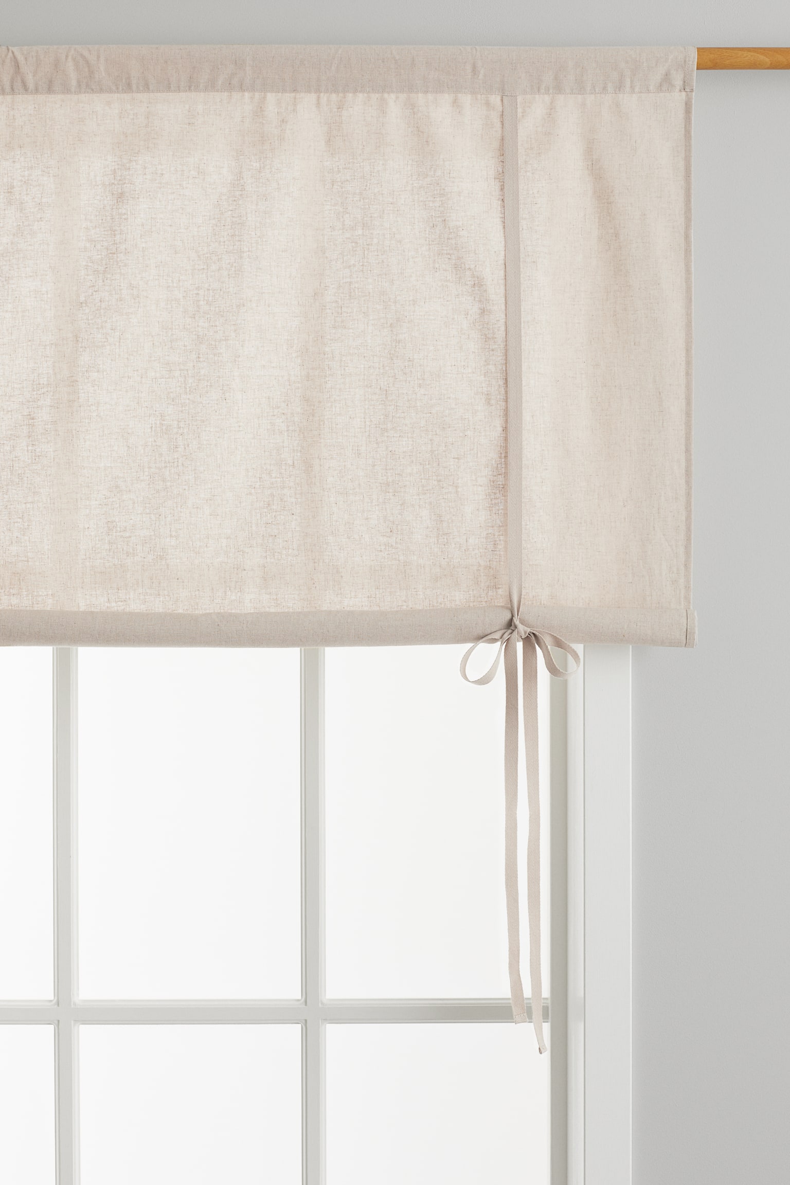 Linen-blend roll-up curtain - Light beige/White - 1