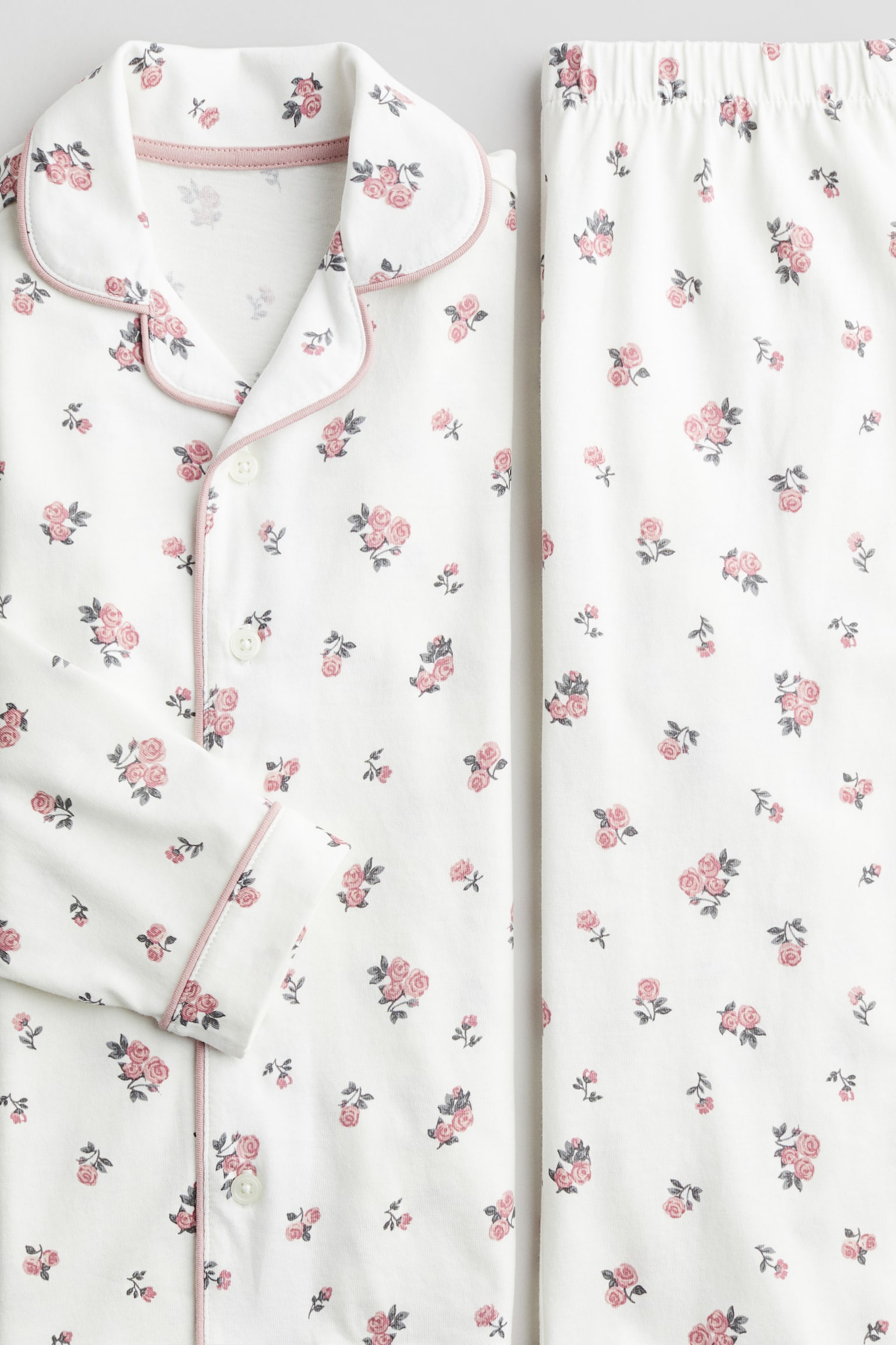 Patterned jersey pyjamas - White/Floral/Dark pink/Hearts - 2