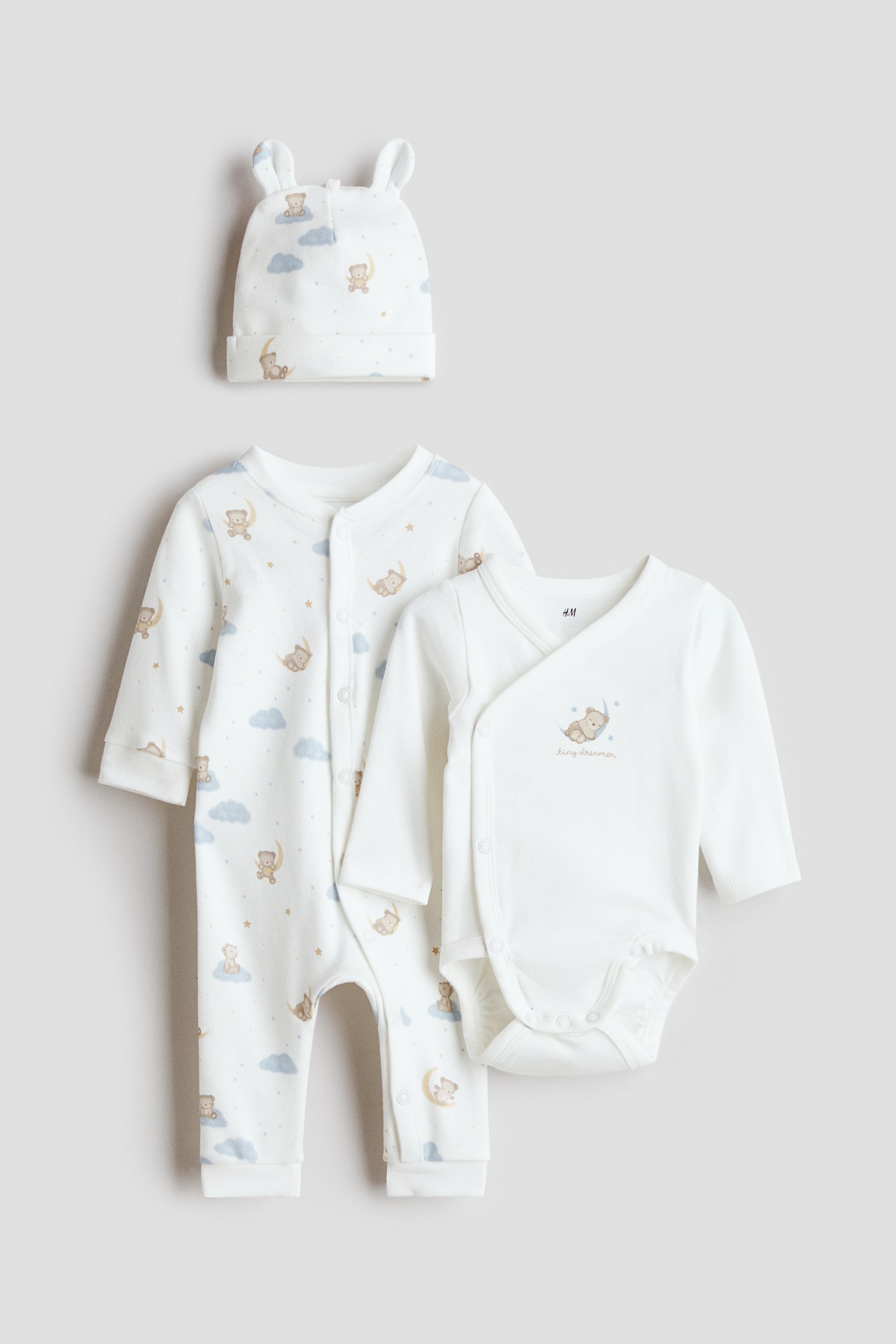 Ensemble 3 pièces en coton - Blanc/nounours/Crème/nounours