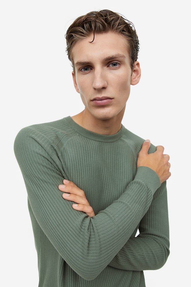 Knitted jumper Muscle Fit - Green/Black/White/Dark grey - 3
