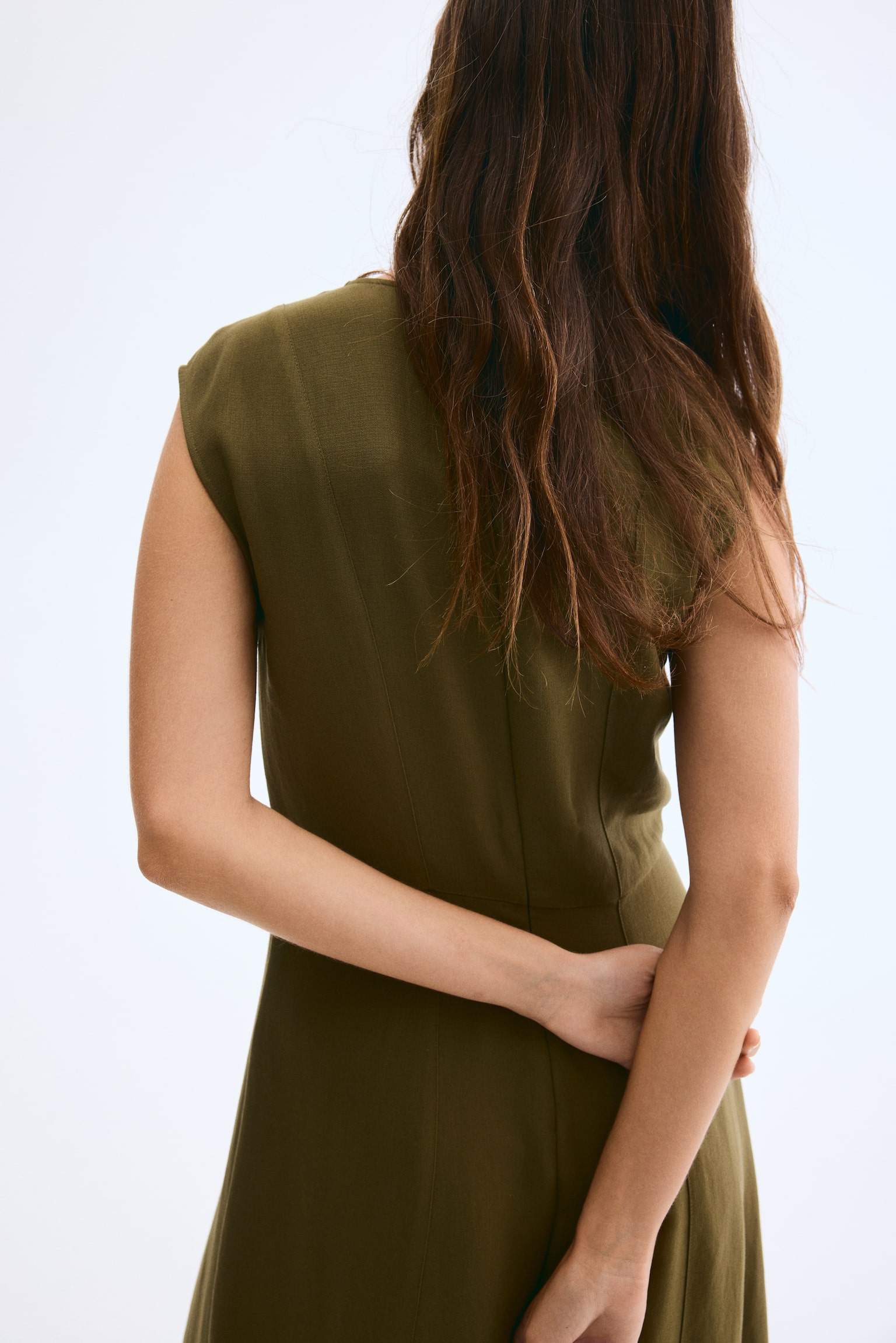 Váy midi không tay - Màu xanh kaki/Màu nâu đậm - 5